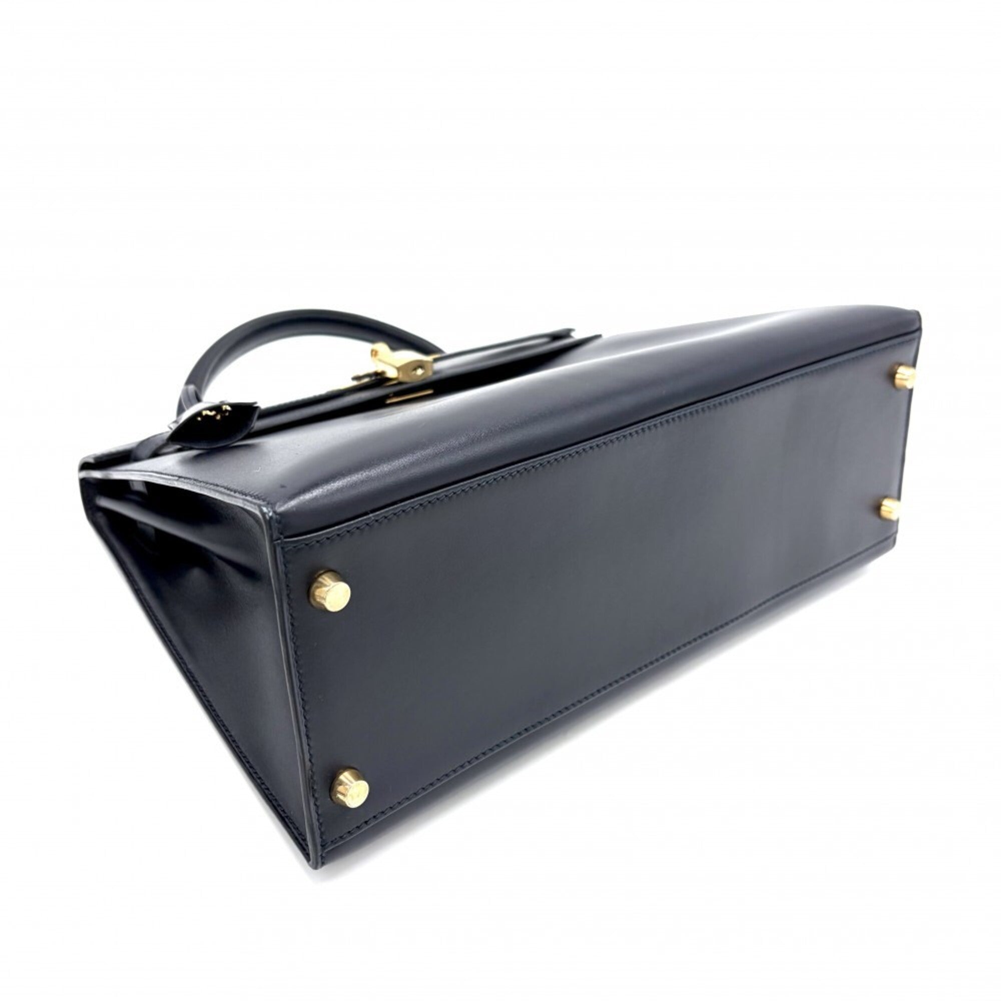 Hermes Kelly Navy Box Calf Leather Handbag Shoulder Bag (Pre-Owned)