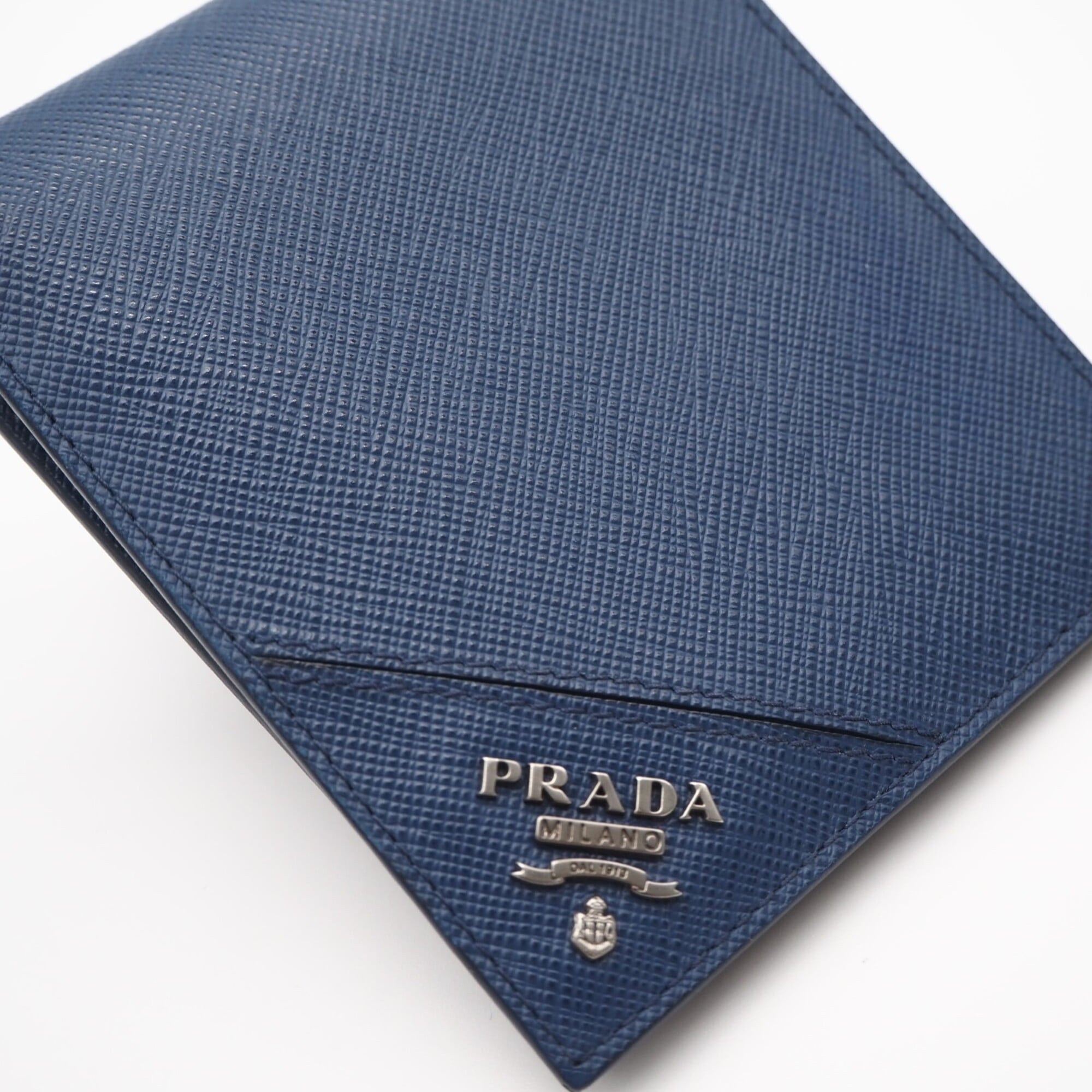 Prada Saffiano Blue Leather Bill Wallet (Bi-Fold) (Pre-Owned)