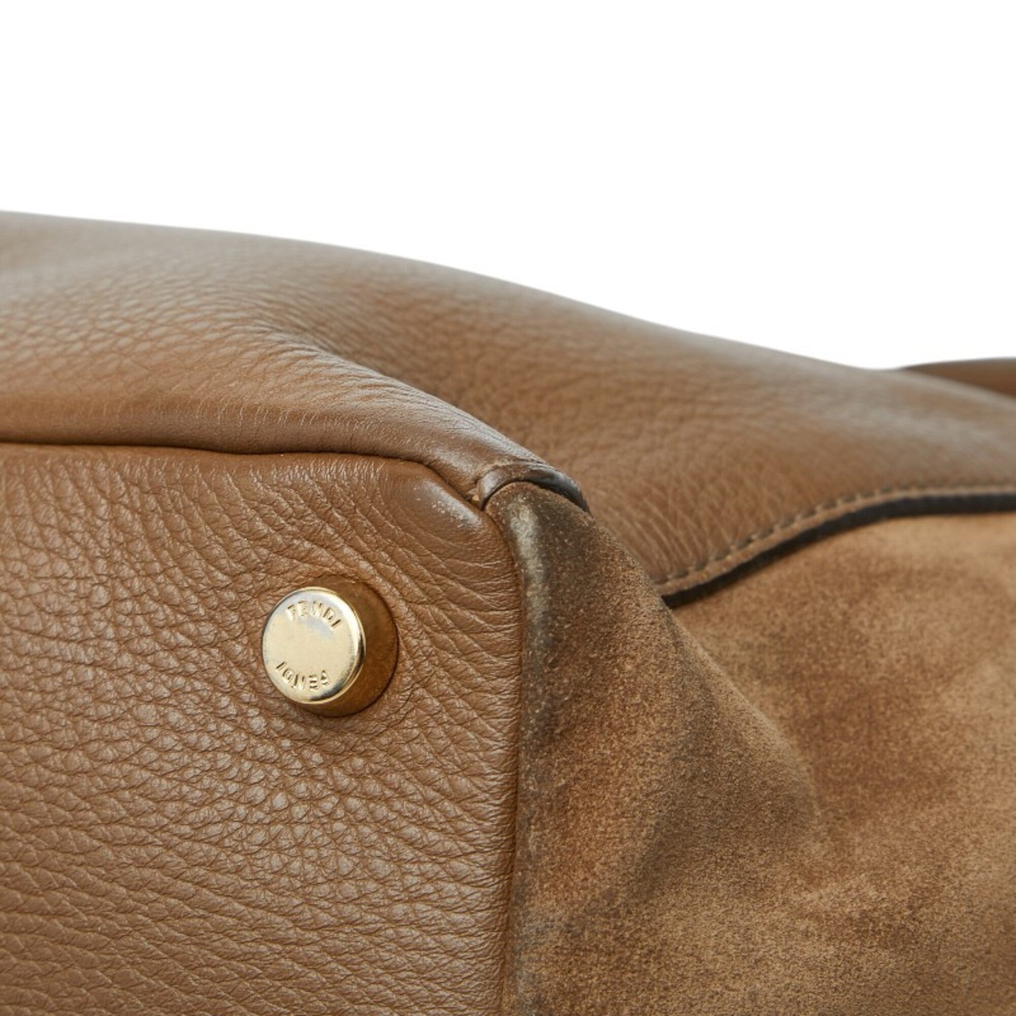 Fendi Brown Leather Suede Boston Bag Shoulder Bag Tote Bag (Pre-Owned)