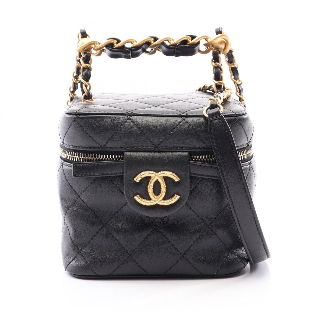 Chanel Black Leather Handbag Shoulder Bag Vanity Bag (Pre-Owned)