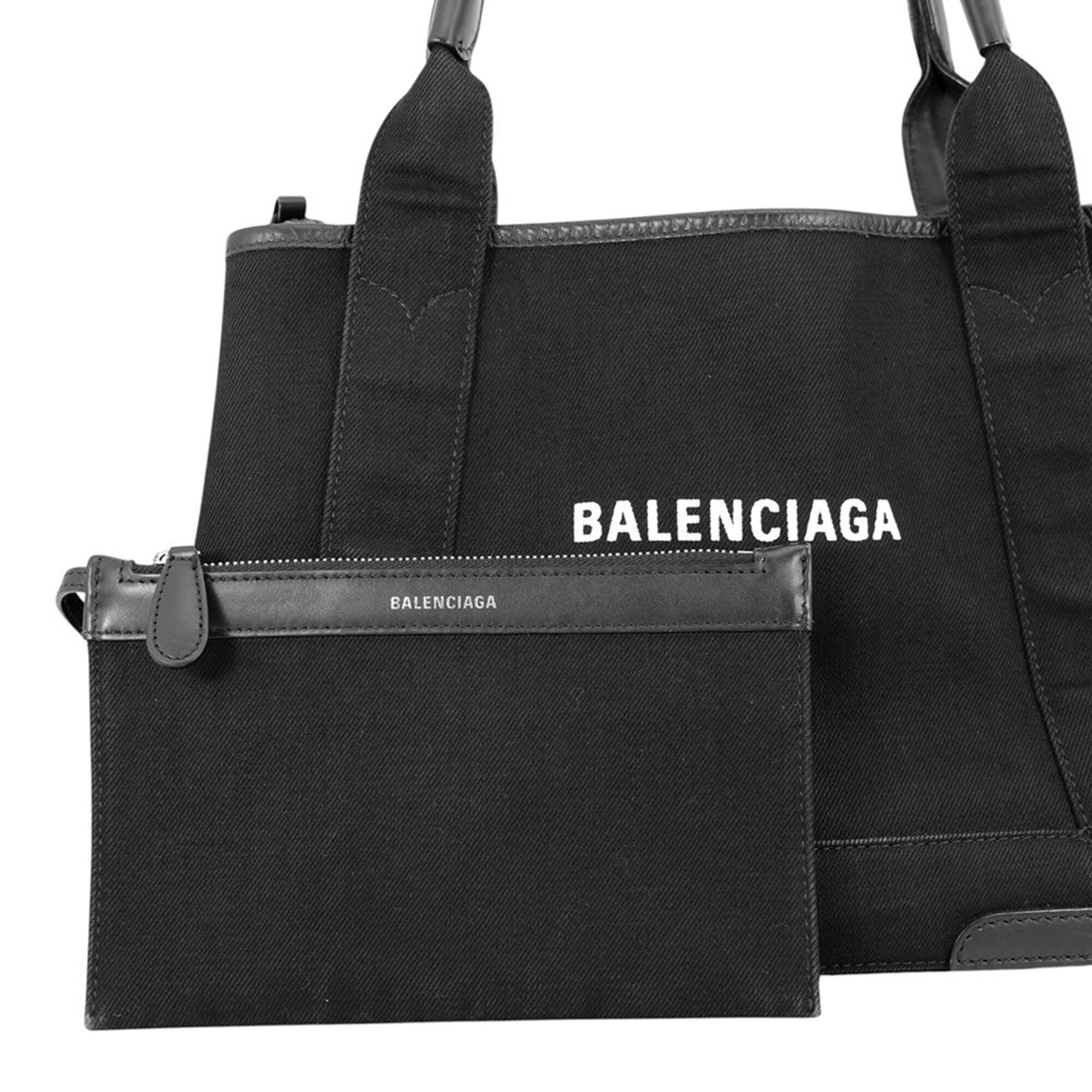 Balenciaga Black Canvas Leather Handbag Tote Bag (Pre-Owned)