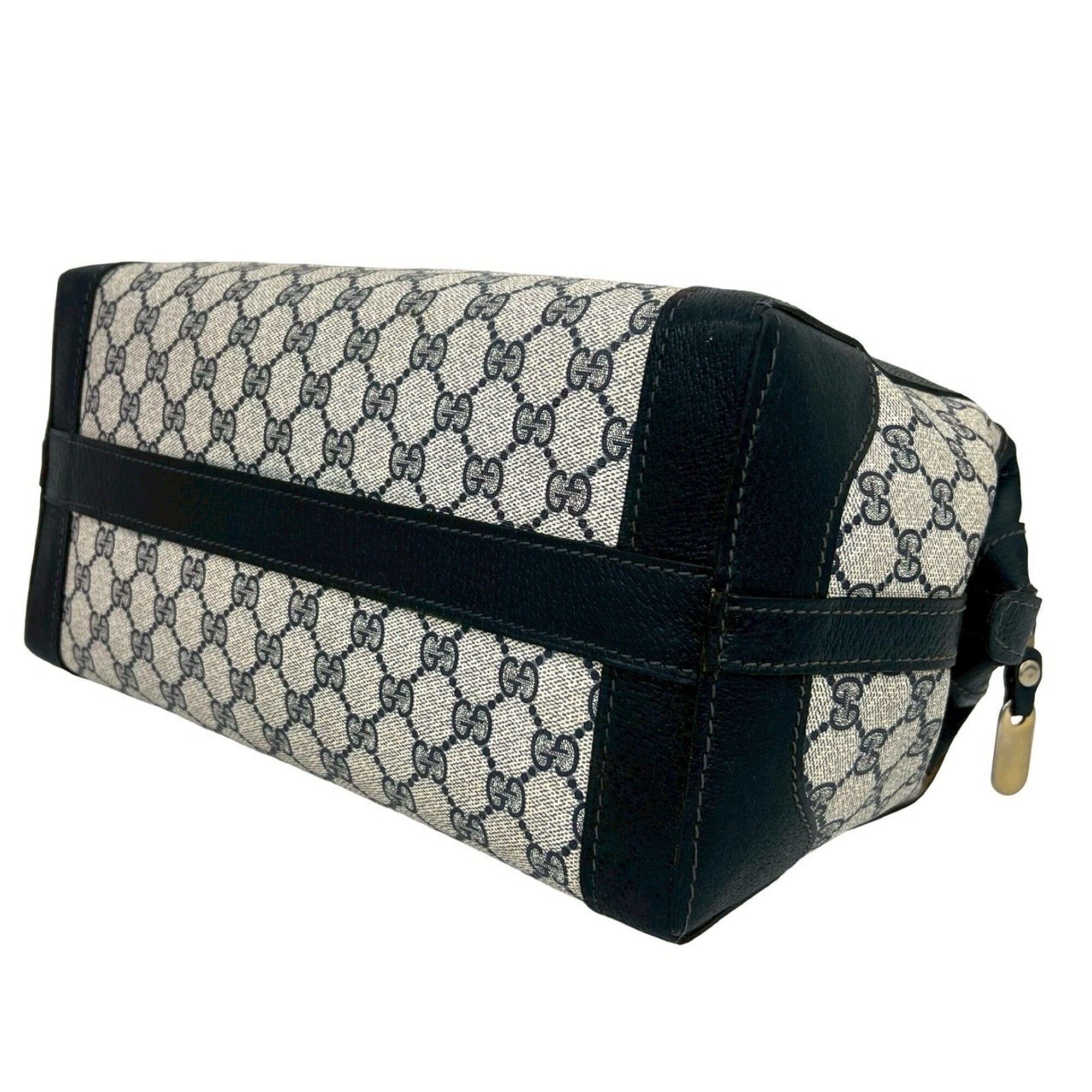 Gucci Navy Pvc Leather Boston Bag Handbag Tote Bag (Pre-Owned)