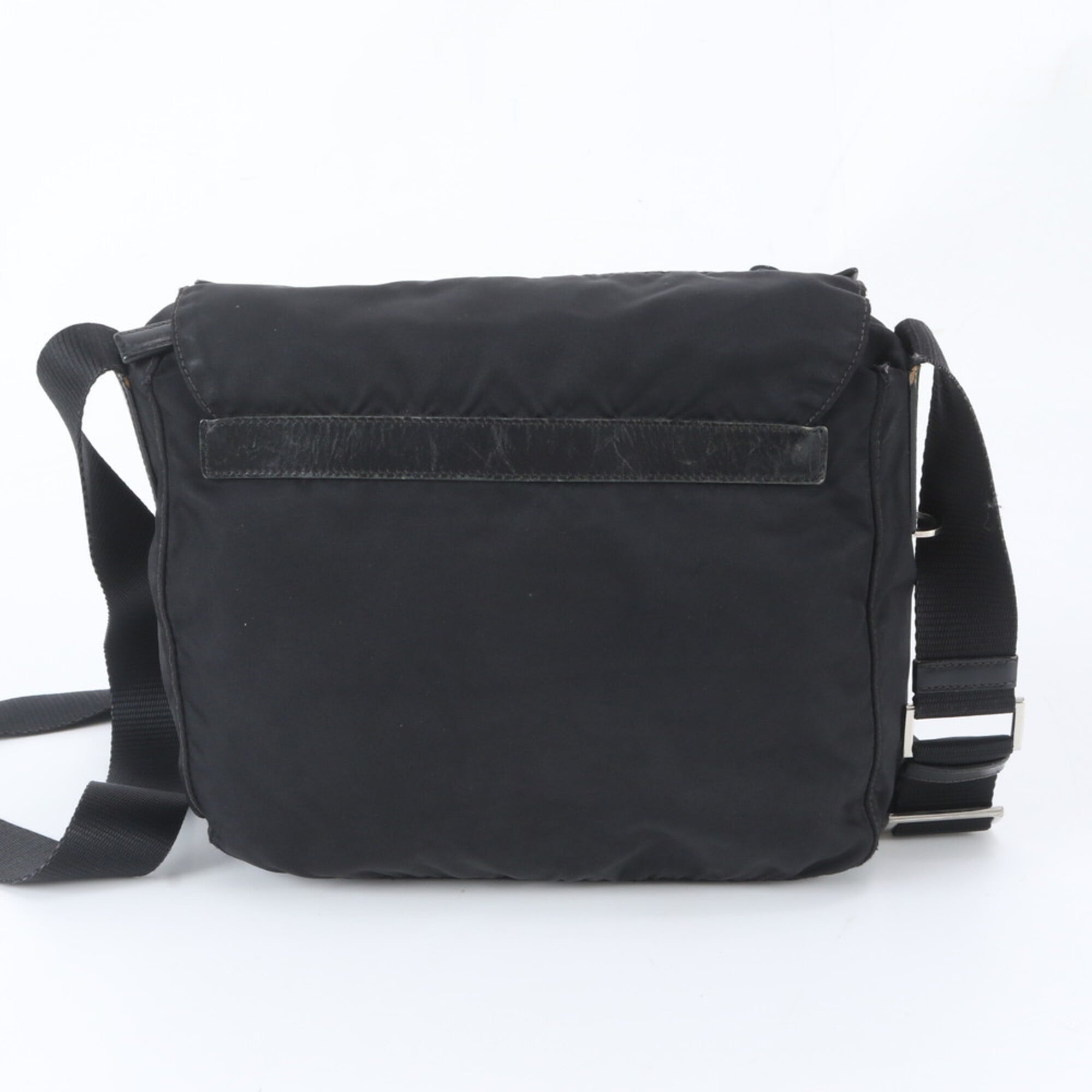 Prada Black Nylon Leather Messenger Bag Shoulder Bag (Pre-Owned)