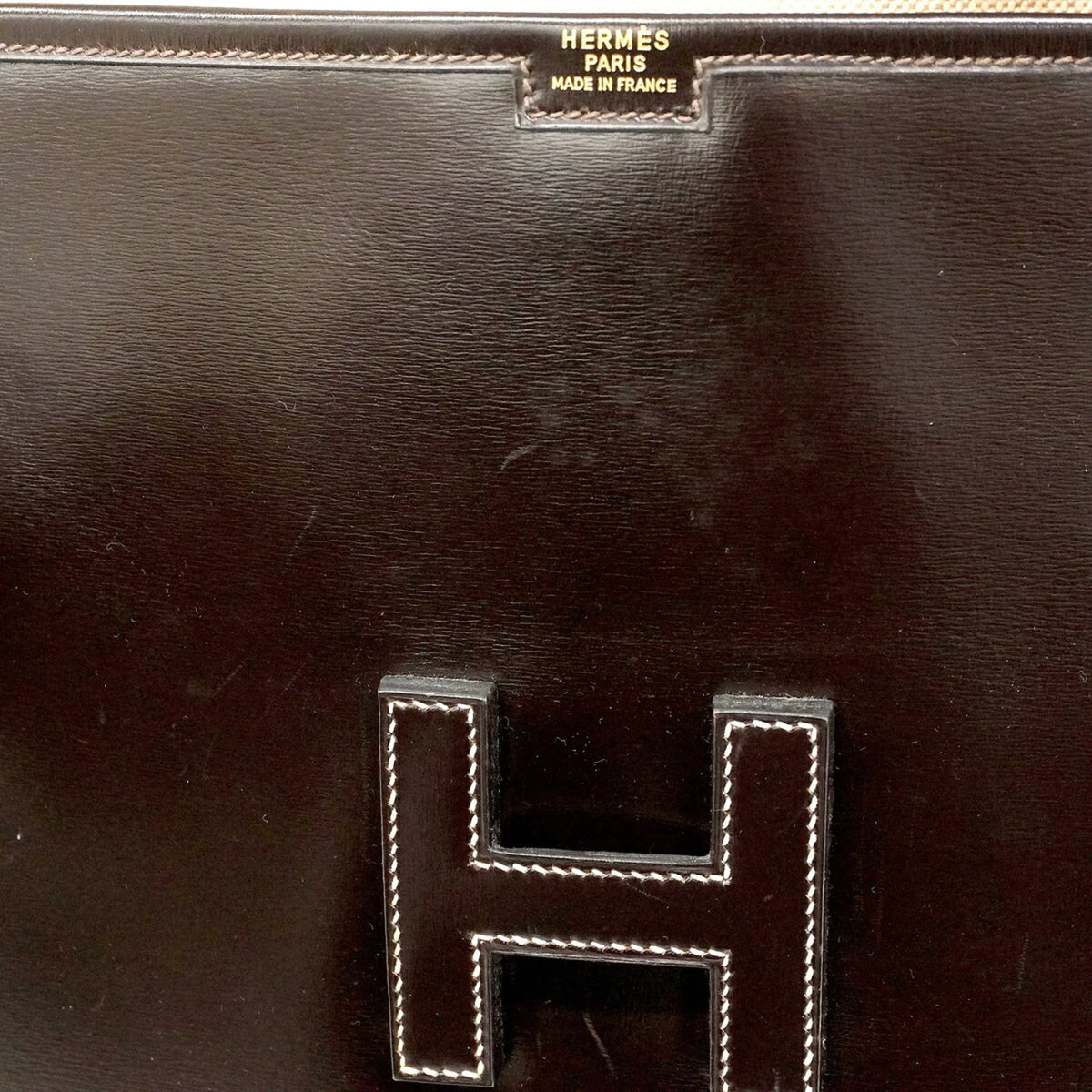 Hermes Dark Brown Box Calf Leather Clutch Bag (Pre-Owned)