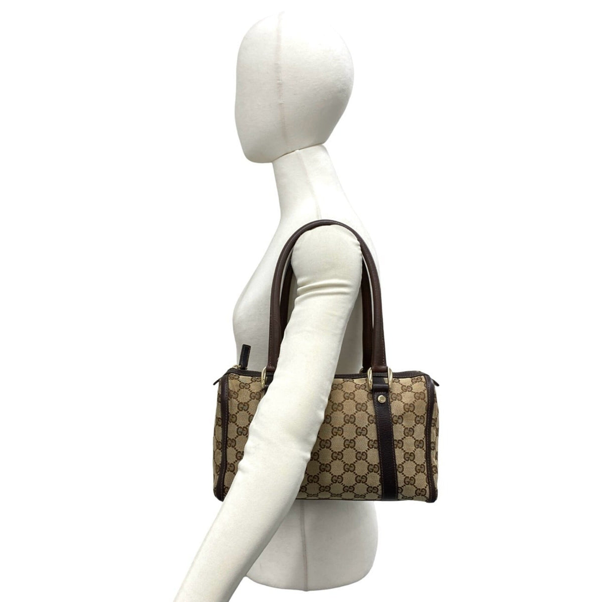 Gucci Brown Canvas Leather Boston Bag Handbag Shoulder Bag (Pre-Owned)