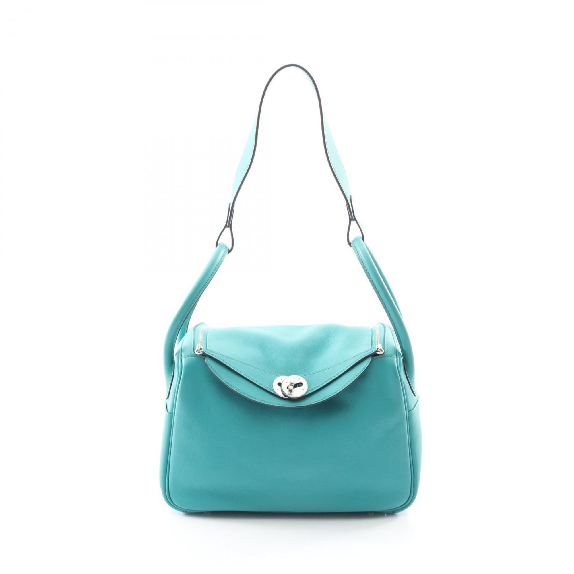 Hermes Lindy Blue Paon Green Leather Handbag Shoulder Bag (Pre-Owned)