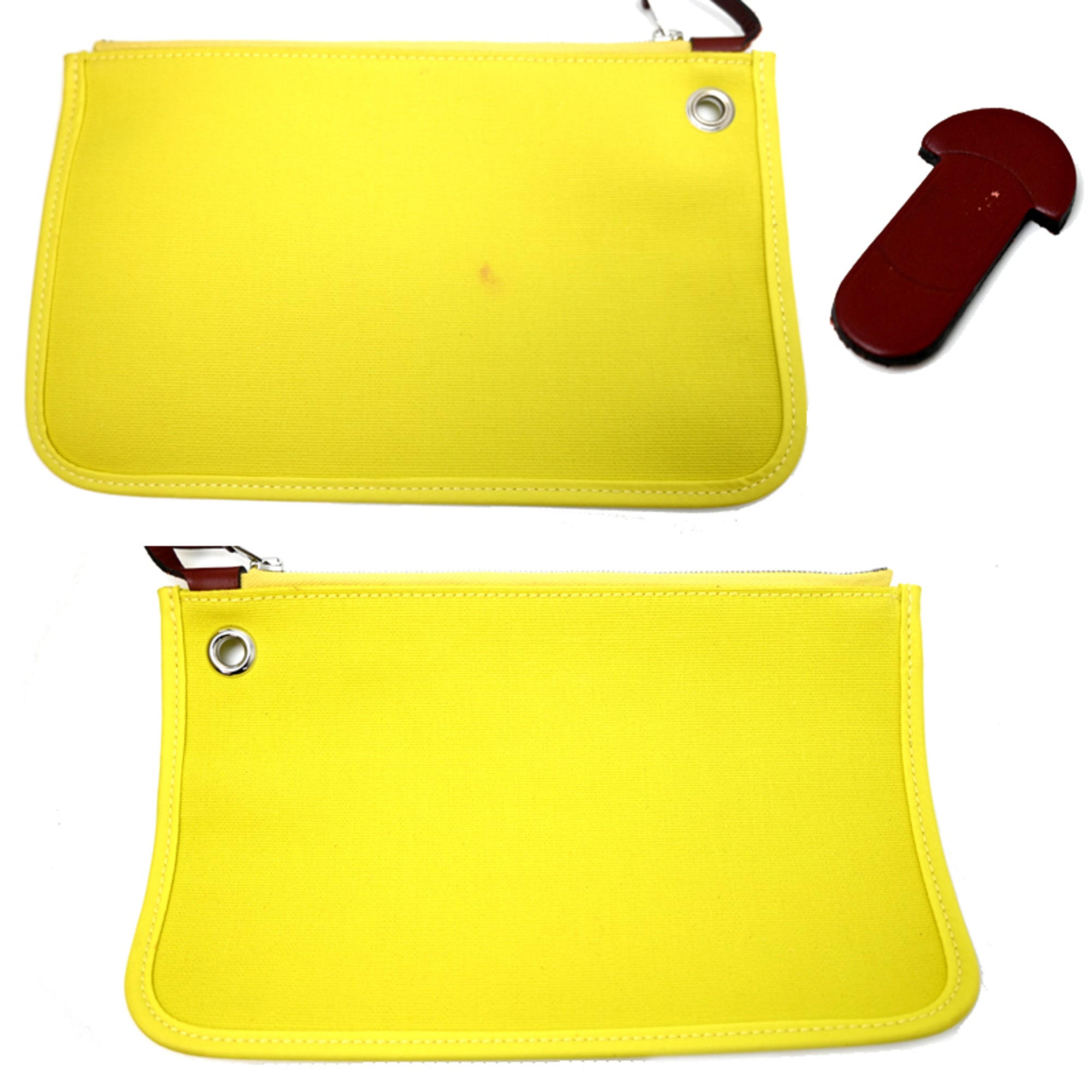 Hermes Yellow Toile Officier Leather Handbag (Pre-Owned)
