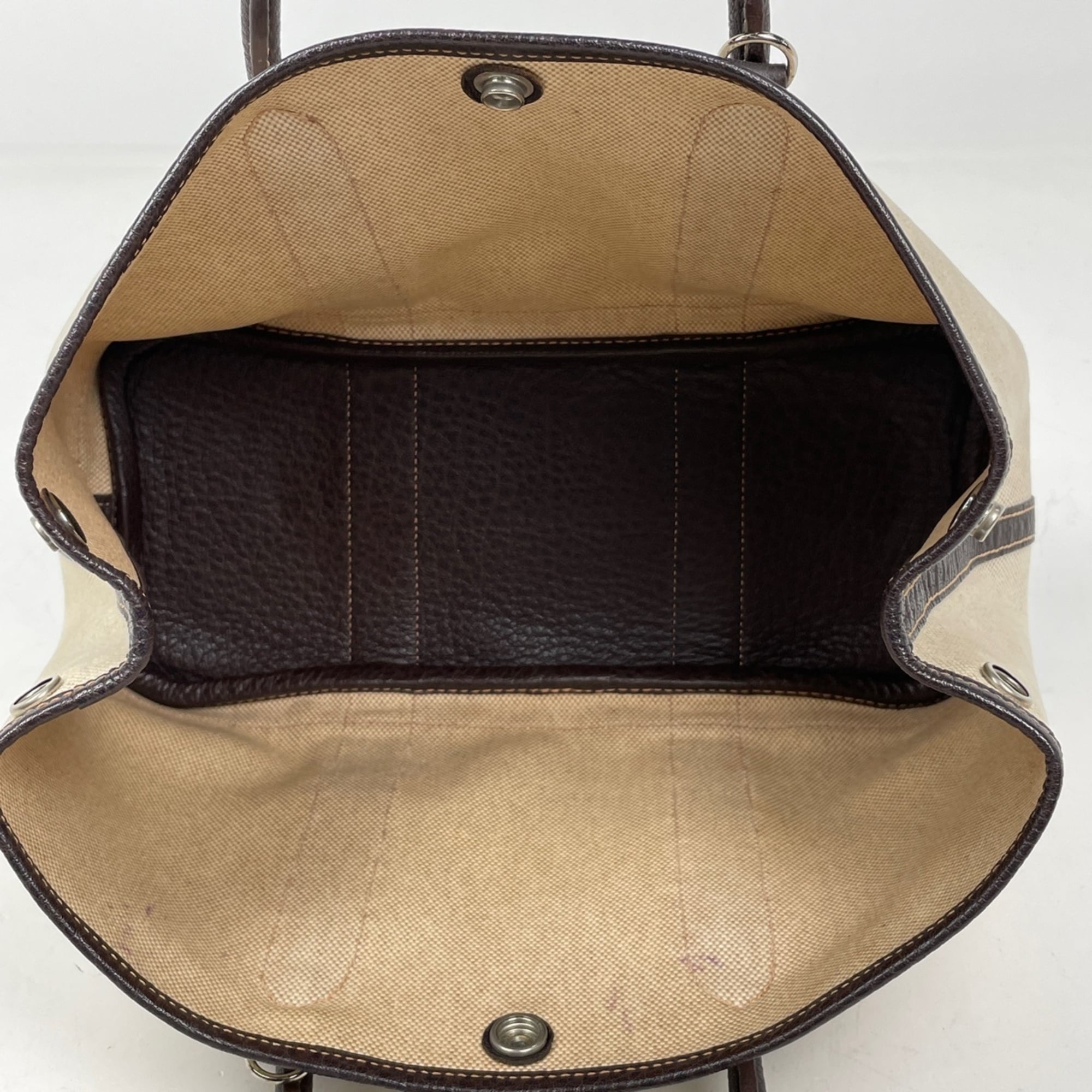 Hermes Brown Natural Toile H Leather Handbag Tote Bag (Pre-Owned)