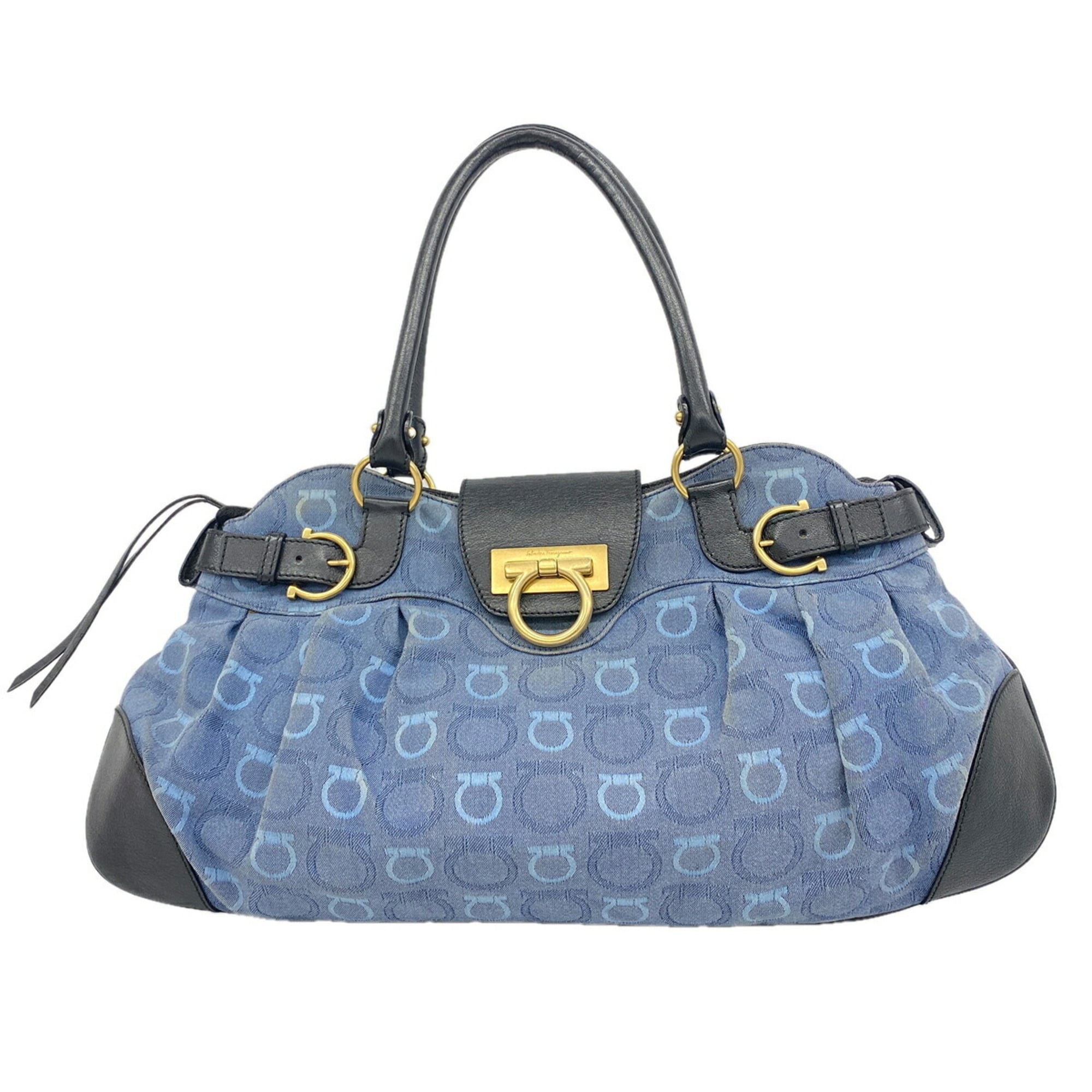 Salvatore Ferragamo Black Blue Canvas Handbag (Pre-Owned)