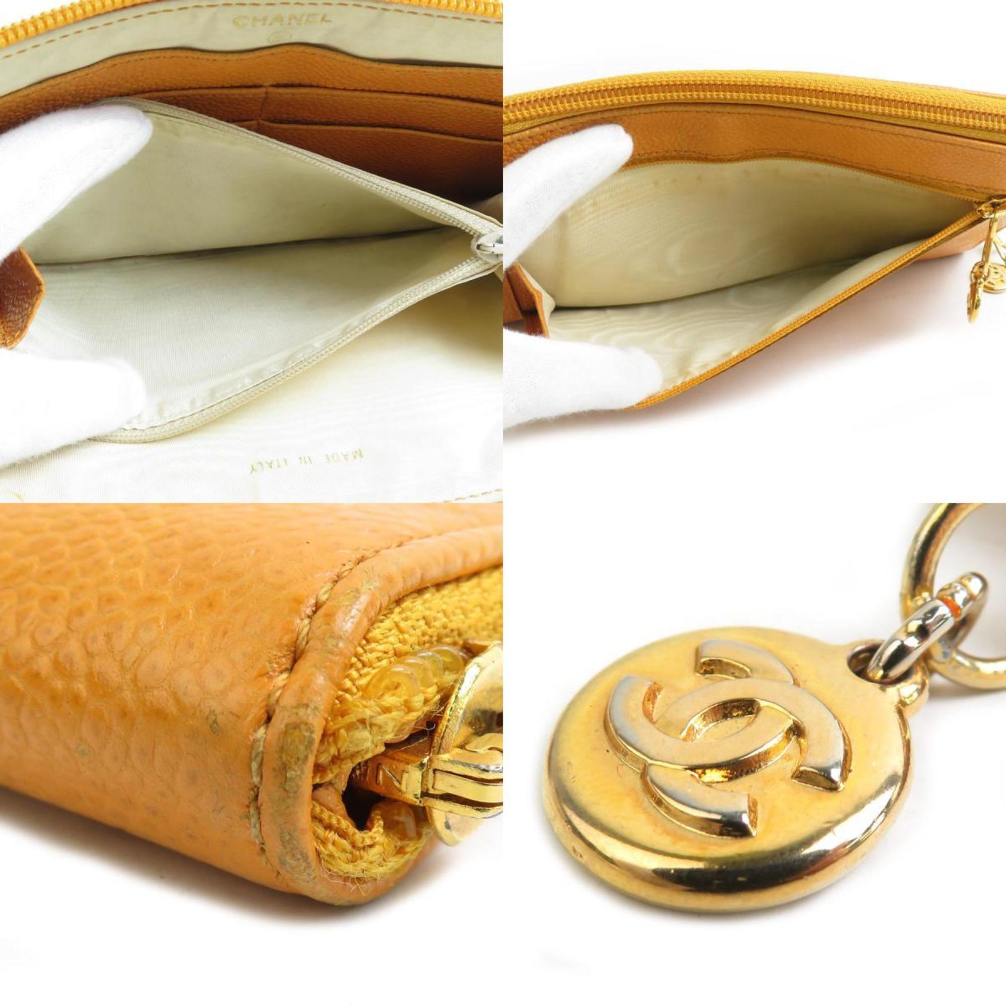Chanel Orange Grained Calfskin Long Wallet (Bi-Fold) (Pre-Owned)