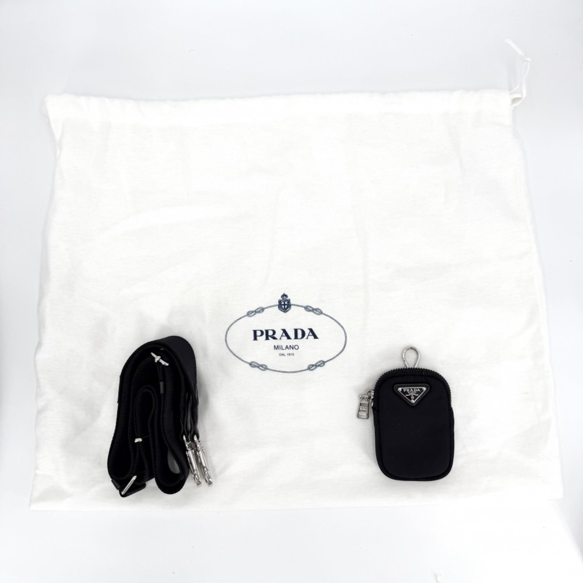 Prada Black White Nylon Handbag Pouch Shoulder Bag (Pre-Owned)