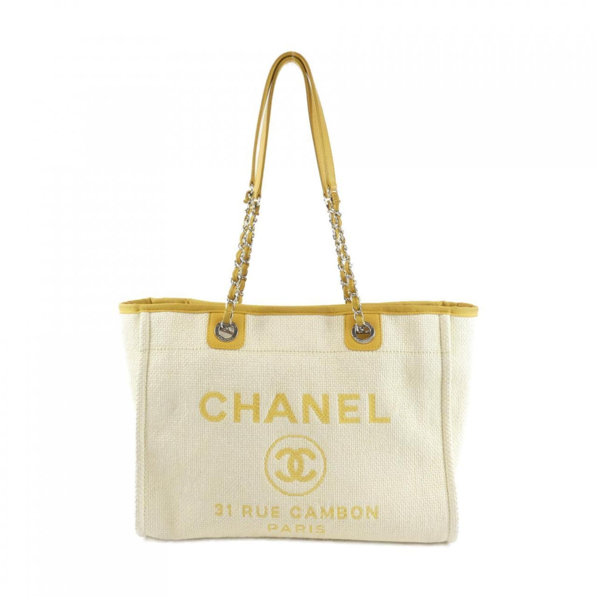 Chanel Beige Ivory Yellow Nylon Canvas Handbag (Pre-Owned)