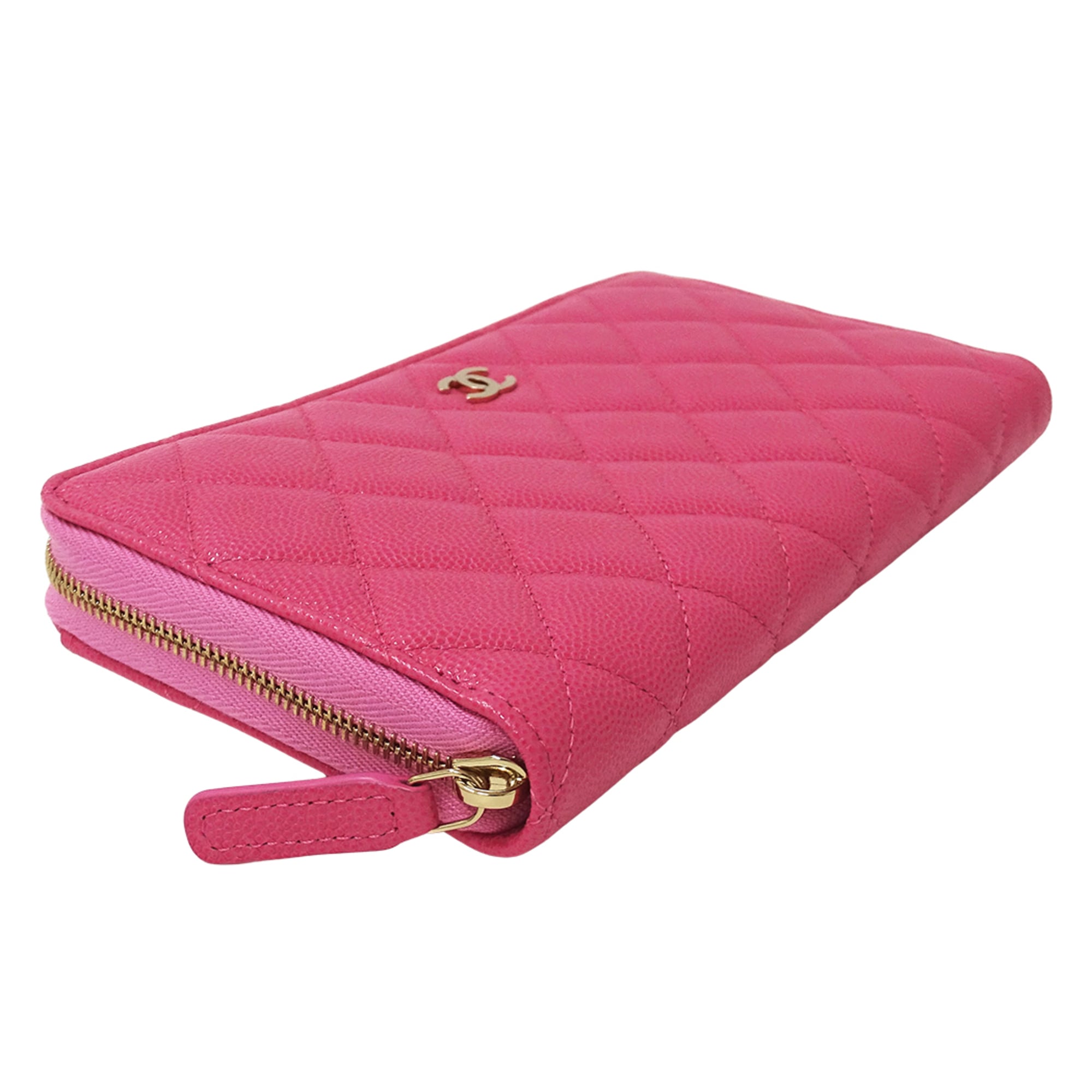 Chanel Pink Grained Calfskin Long Wallet (Bi-Fold) (Pre-Owned)