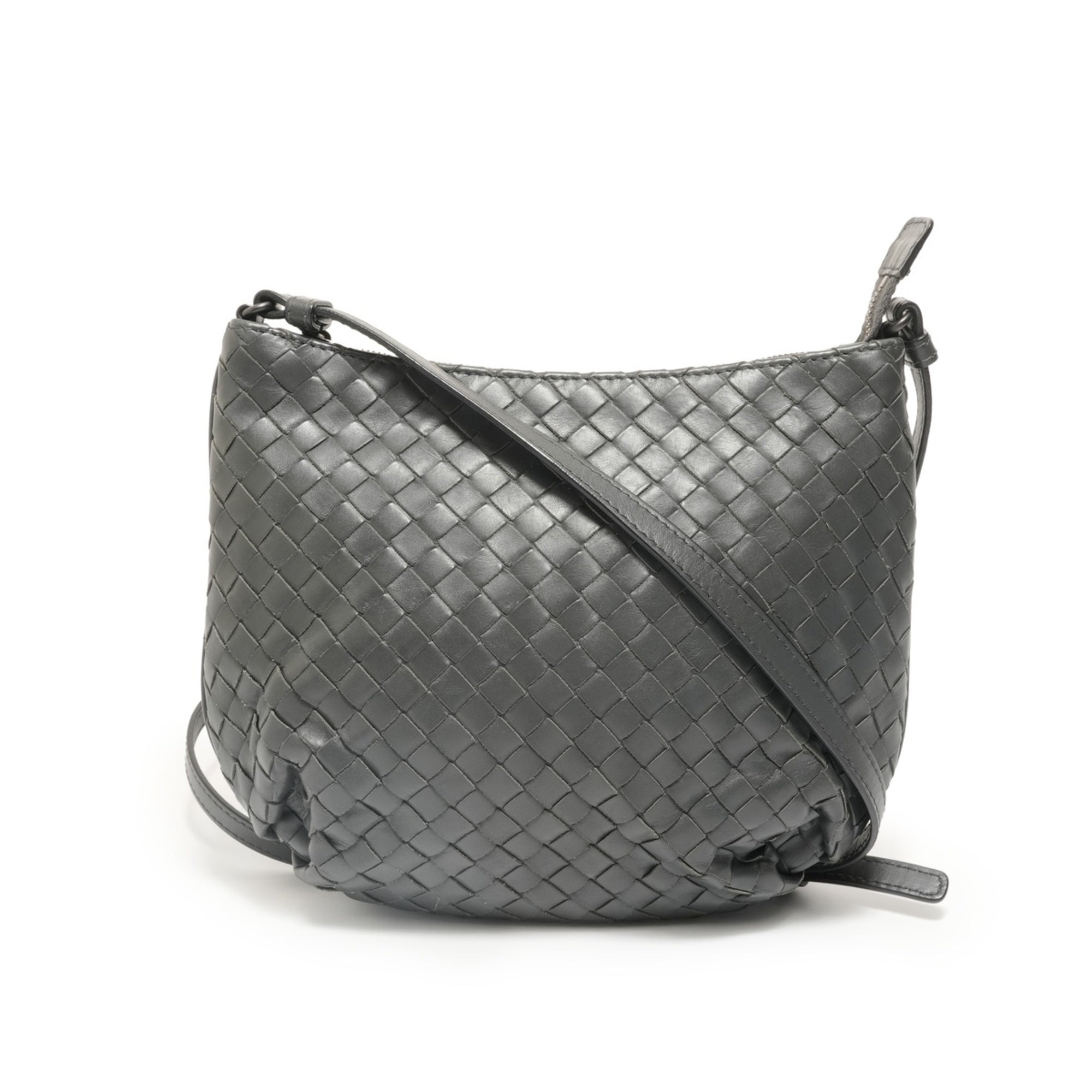 Bottega Veneta Intrecciato Gray Intrecciato Shoulder Bag (Pre-Owned)