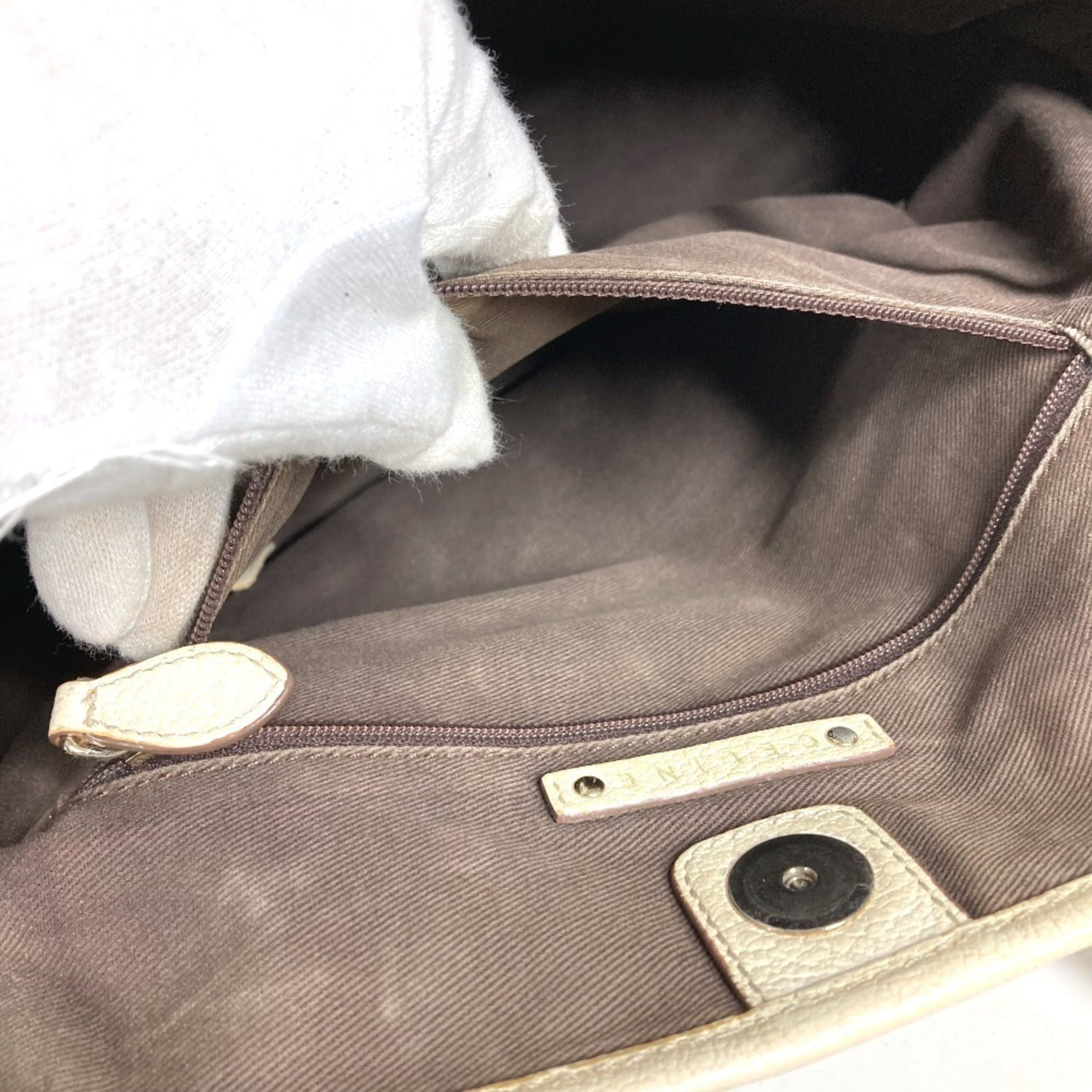 Celine Beige White Leather Shoulder Bag Tote Bag (Pre-Owned)