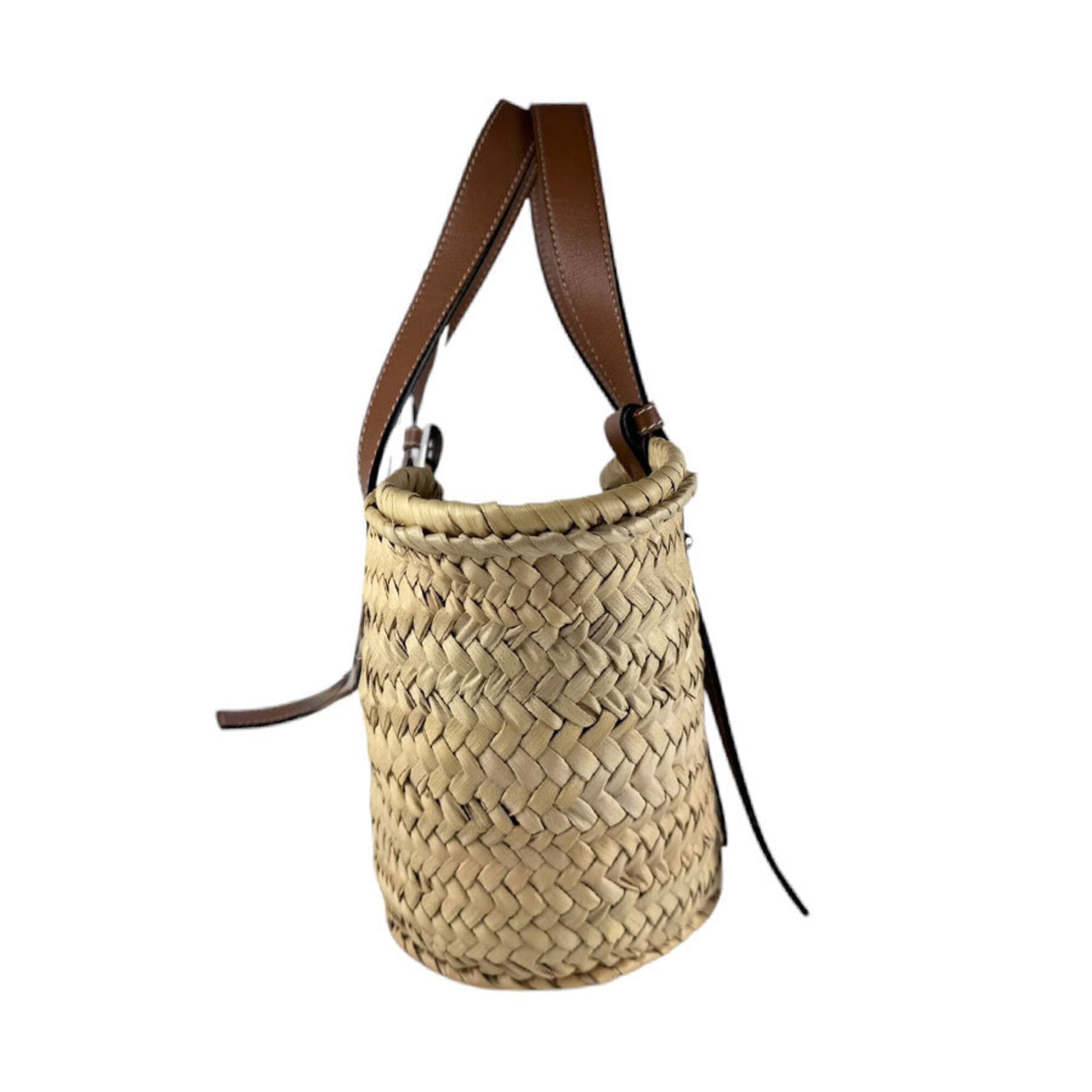 Loewe Brown Navy Raffia Canvas Basket Handbag Pouch (Pre-Owned)