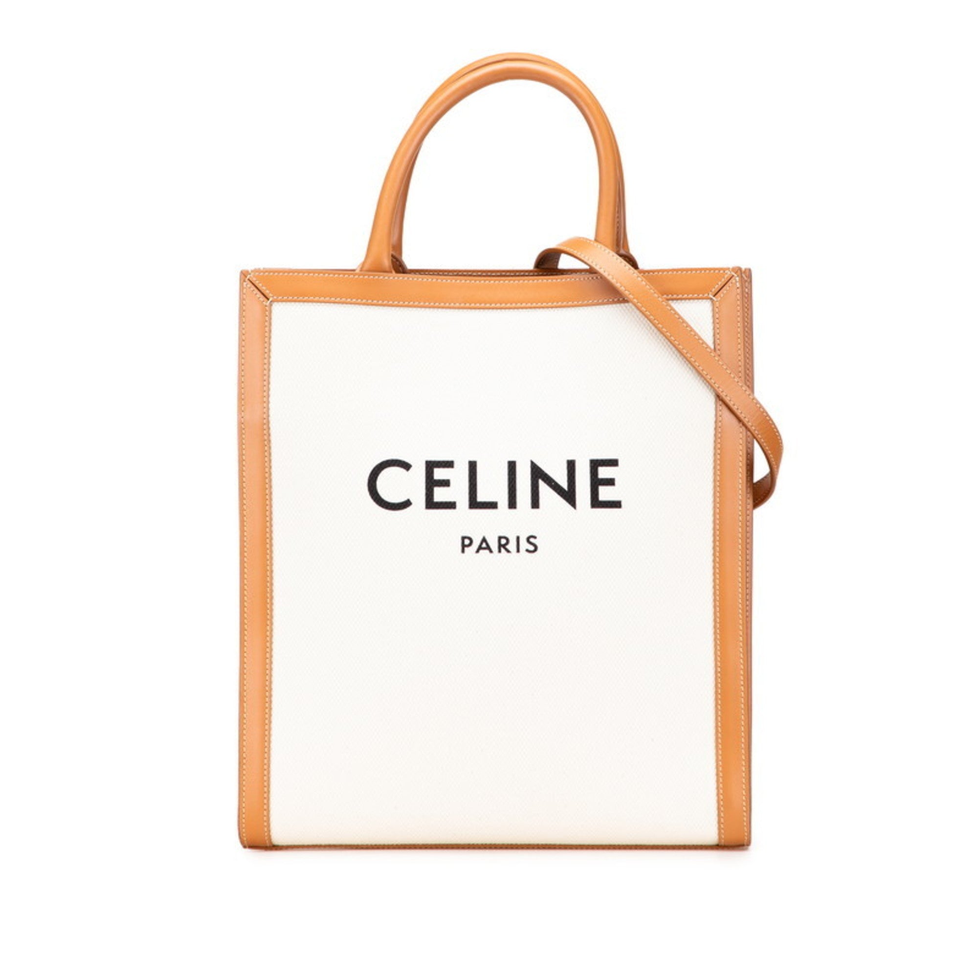 Celine Cabas Brown Canvas Leather Handbag Shoulder Bag (Pre-Owned)