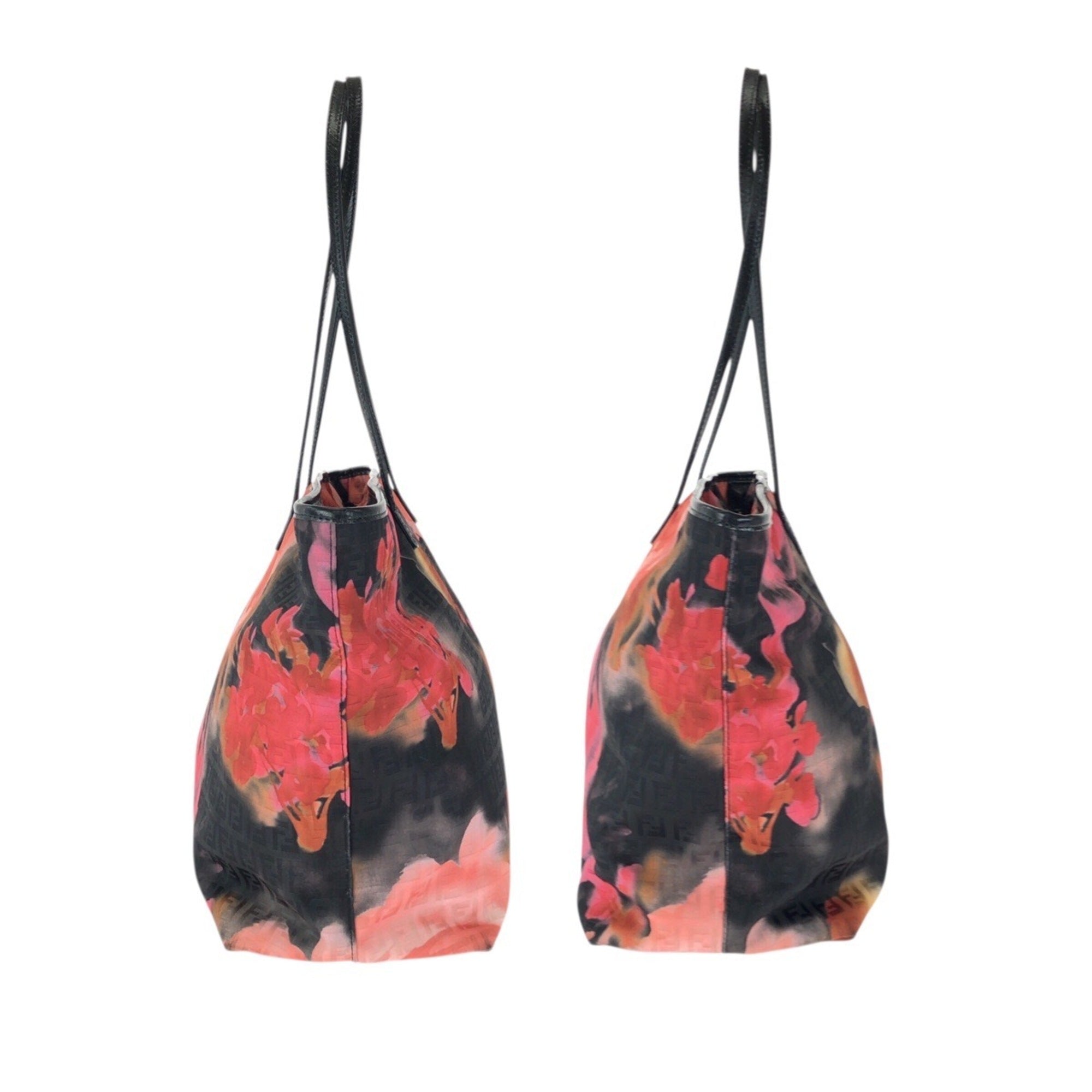 Fendi Black Orange Pink Nylon Leather Shoulder Bag Tote Bag (Pre-Owned)
