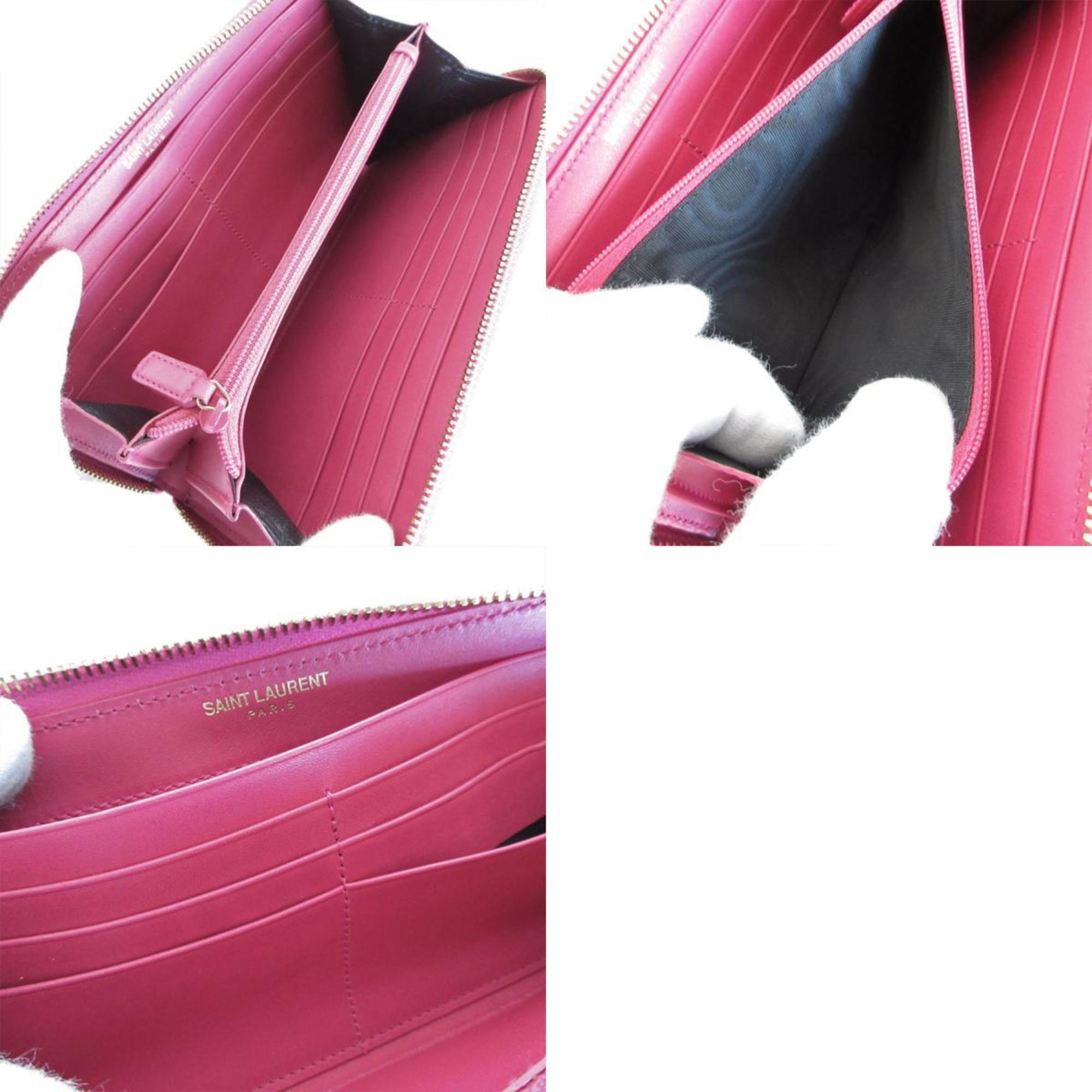 Saint Laurent Pink Leather Long Wallet (Bi-Fold) (Pre-Owned)