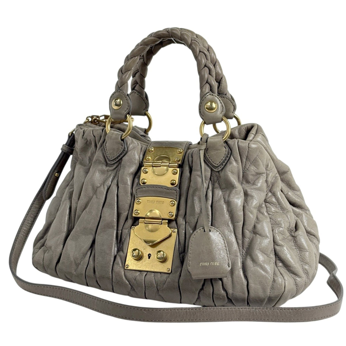 Miu Miu Matelasse Grayish Leather Handbag (Pre-Owned)