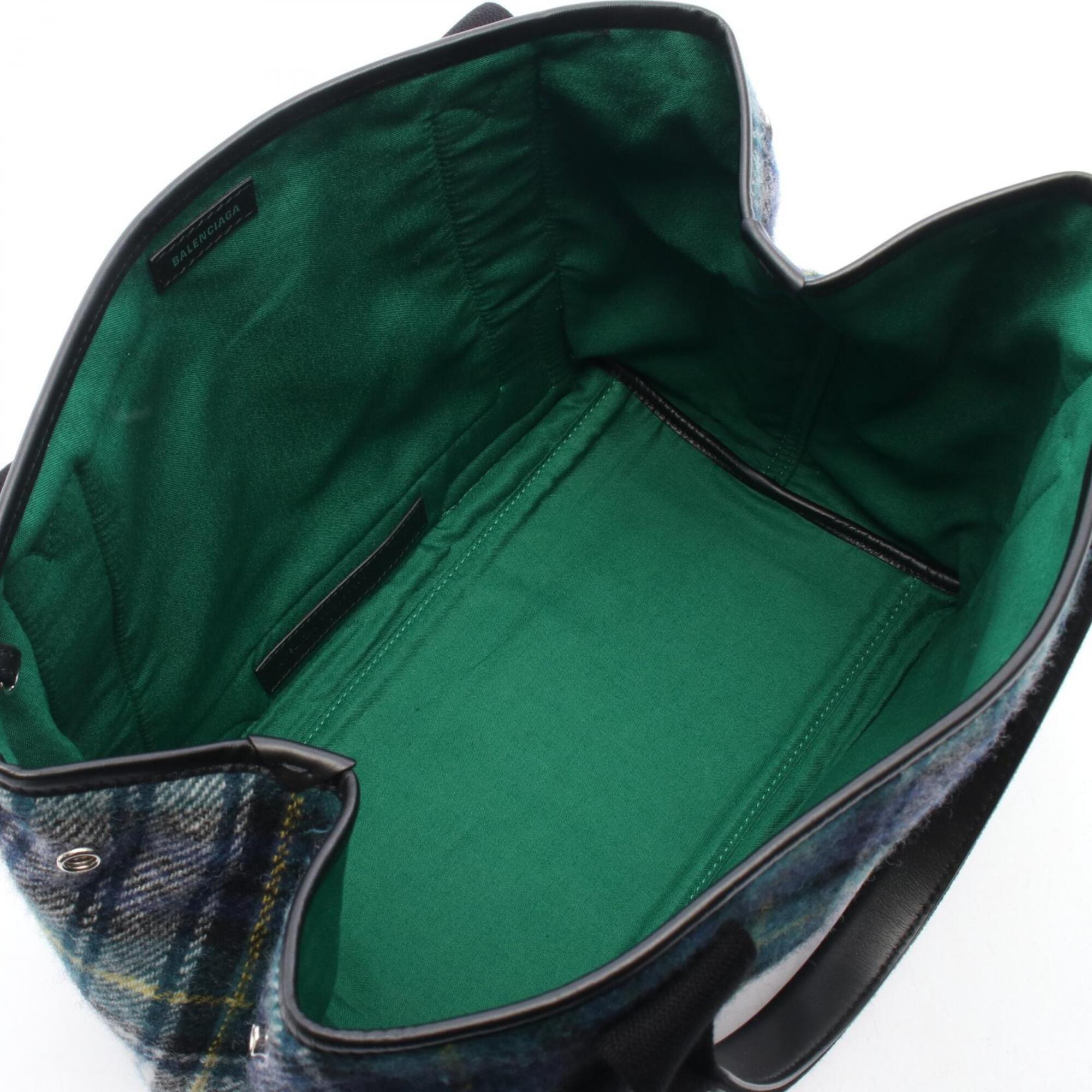 Balenciaga Black Green Multi-Color Wool Leather Handbag Pouch Tote Bag (Pre-Owned)