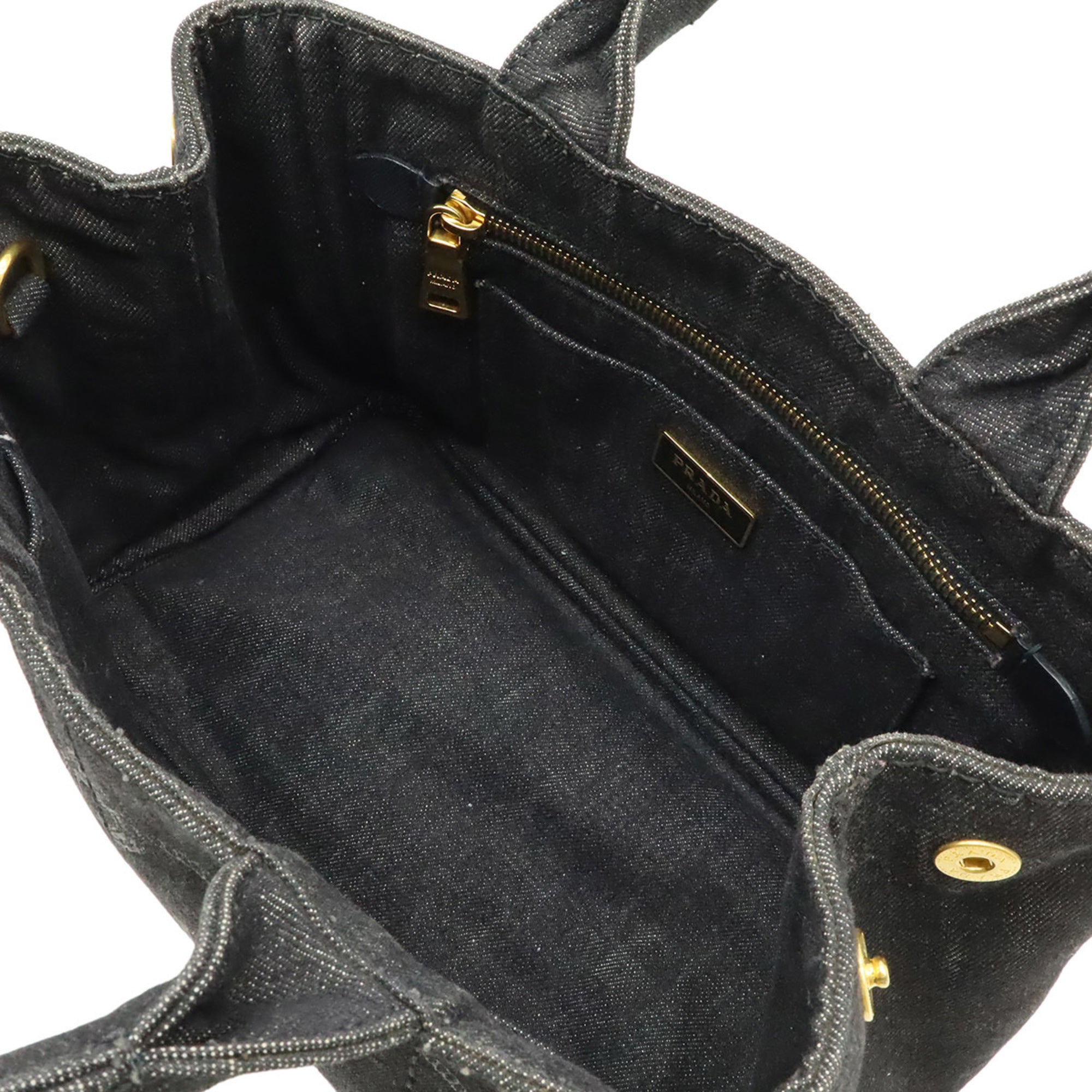 Prada Canapa Black Nero Denim Handbag Tote Bag (Pre-Owned)