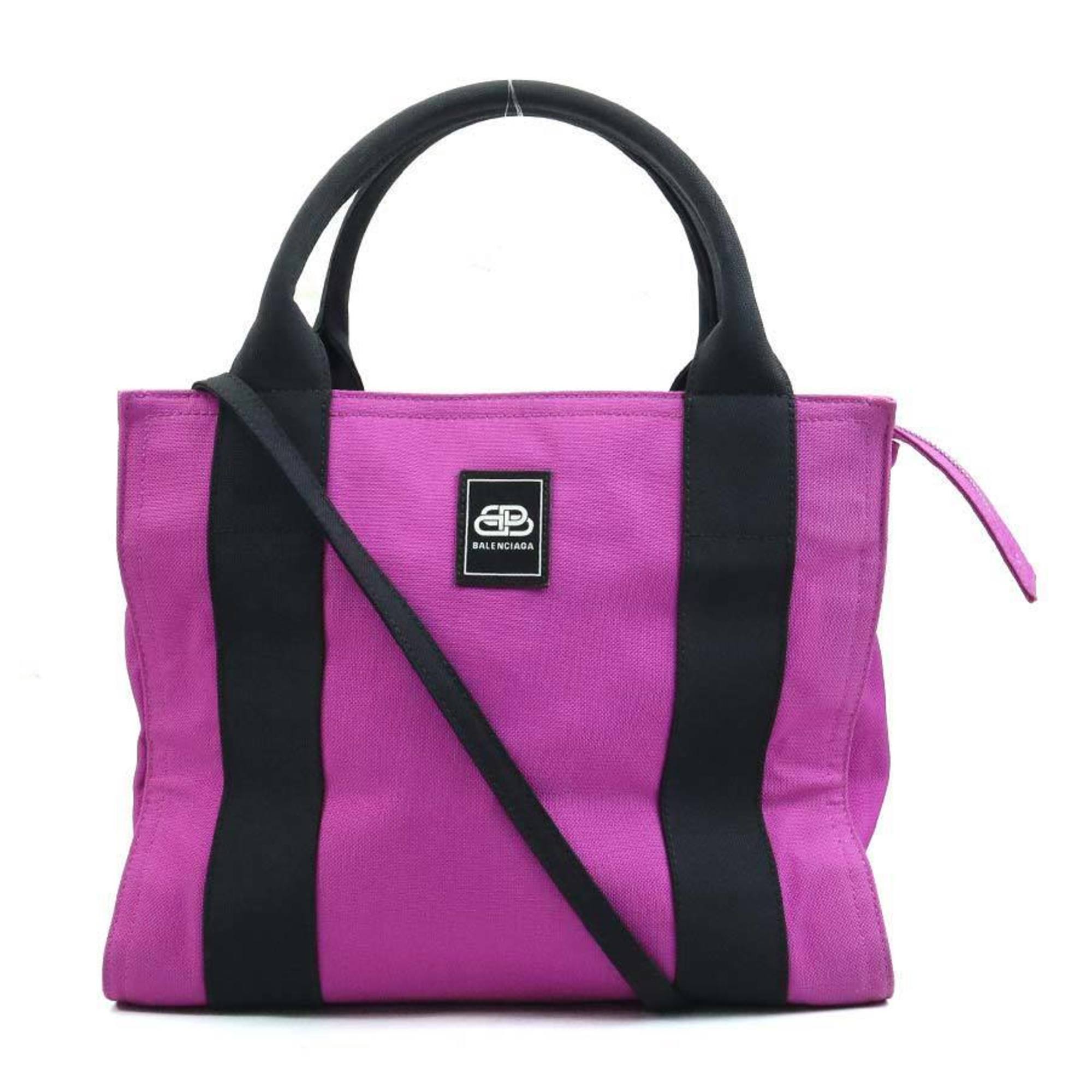 Balenciaga Black Purple Canvas Handbag Shoulder Bag (Pre-Owned)