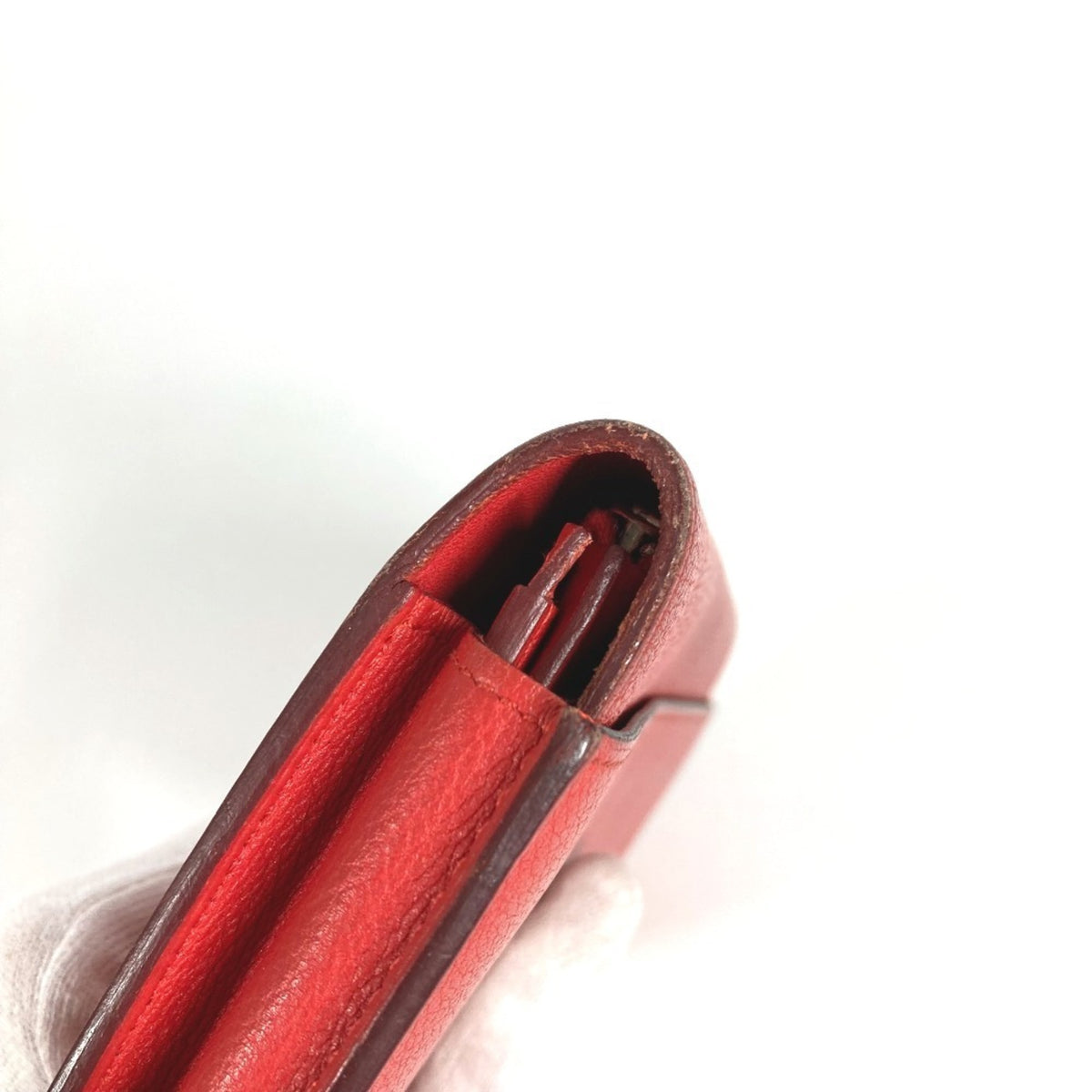 Hermes Red Color Leather Long Wallet (Bi-Fold) (Pre-Owned)