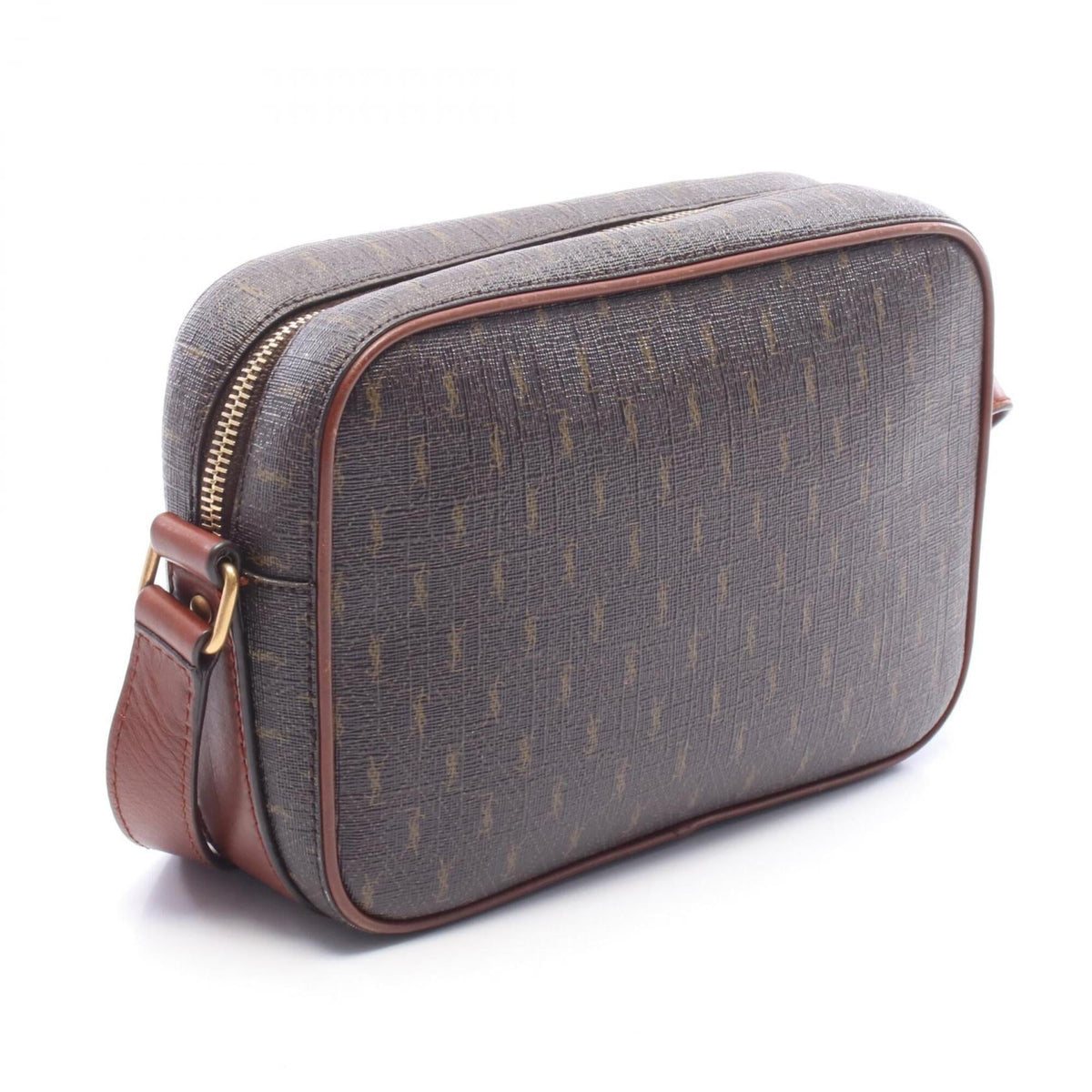 Yves Saint Laurent Brown Leather Pvc Coated Canvas Handbag Shoulder Bag (Pre-Owned)