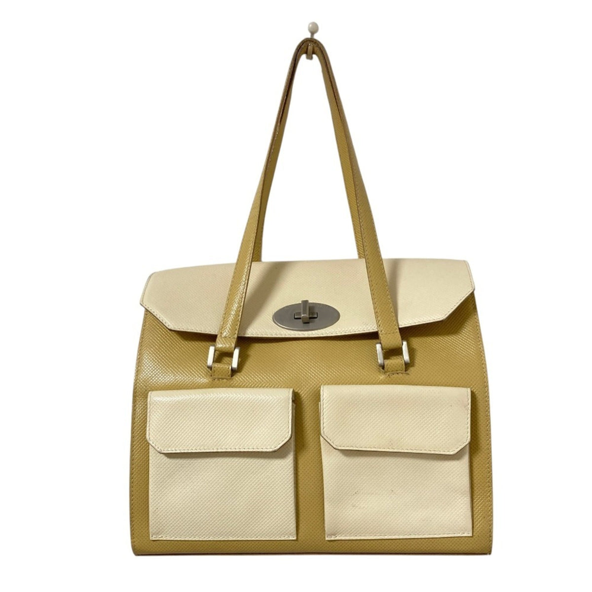 Bottega Veneta Beige White Leather Tote Bag (Pre-Owned)