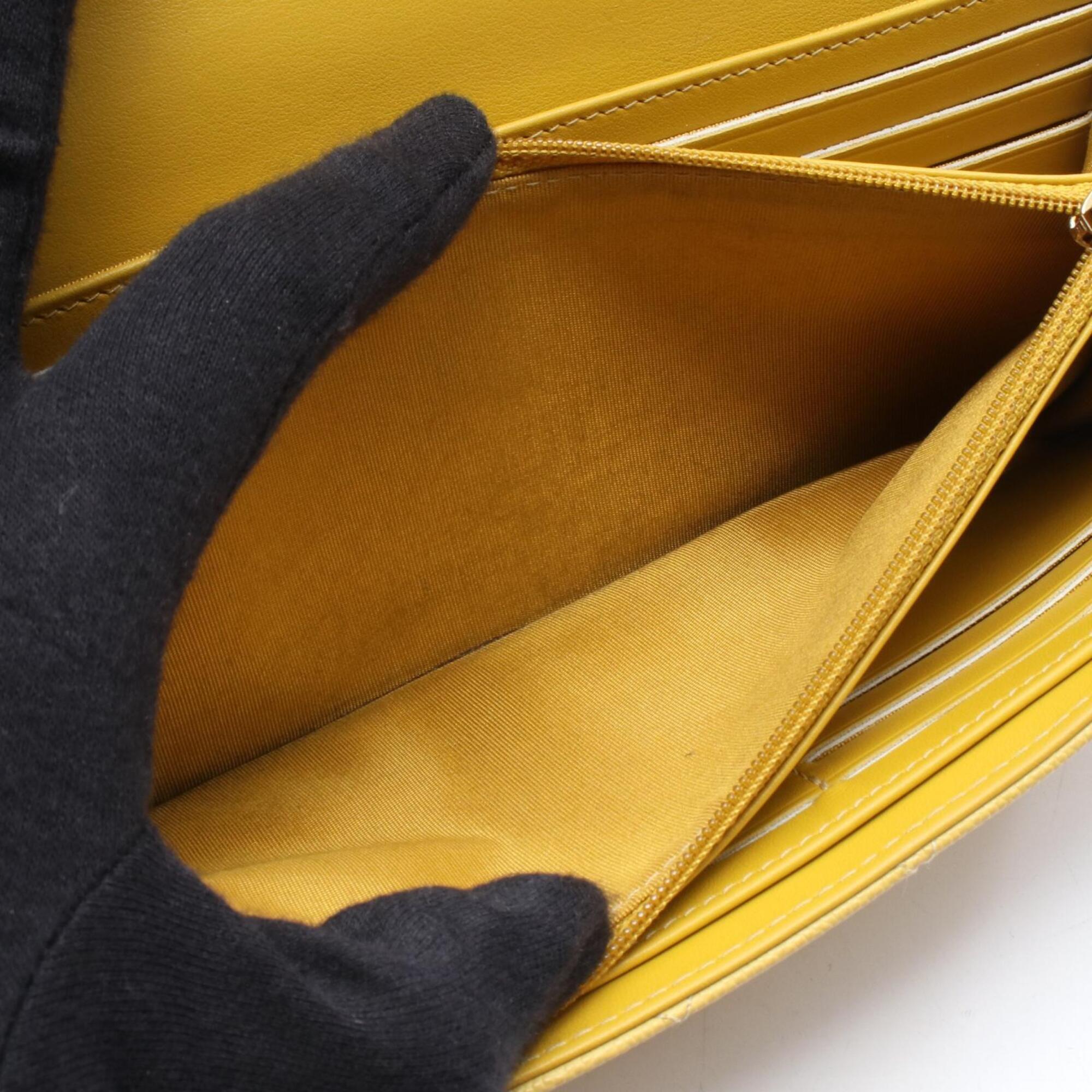 Chanel Yellow Grained Calfskin Leather Long Wallet (Bi-Fold) (Pre-Owned)