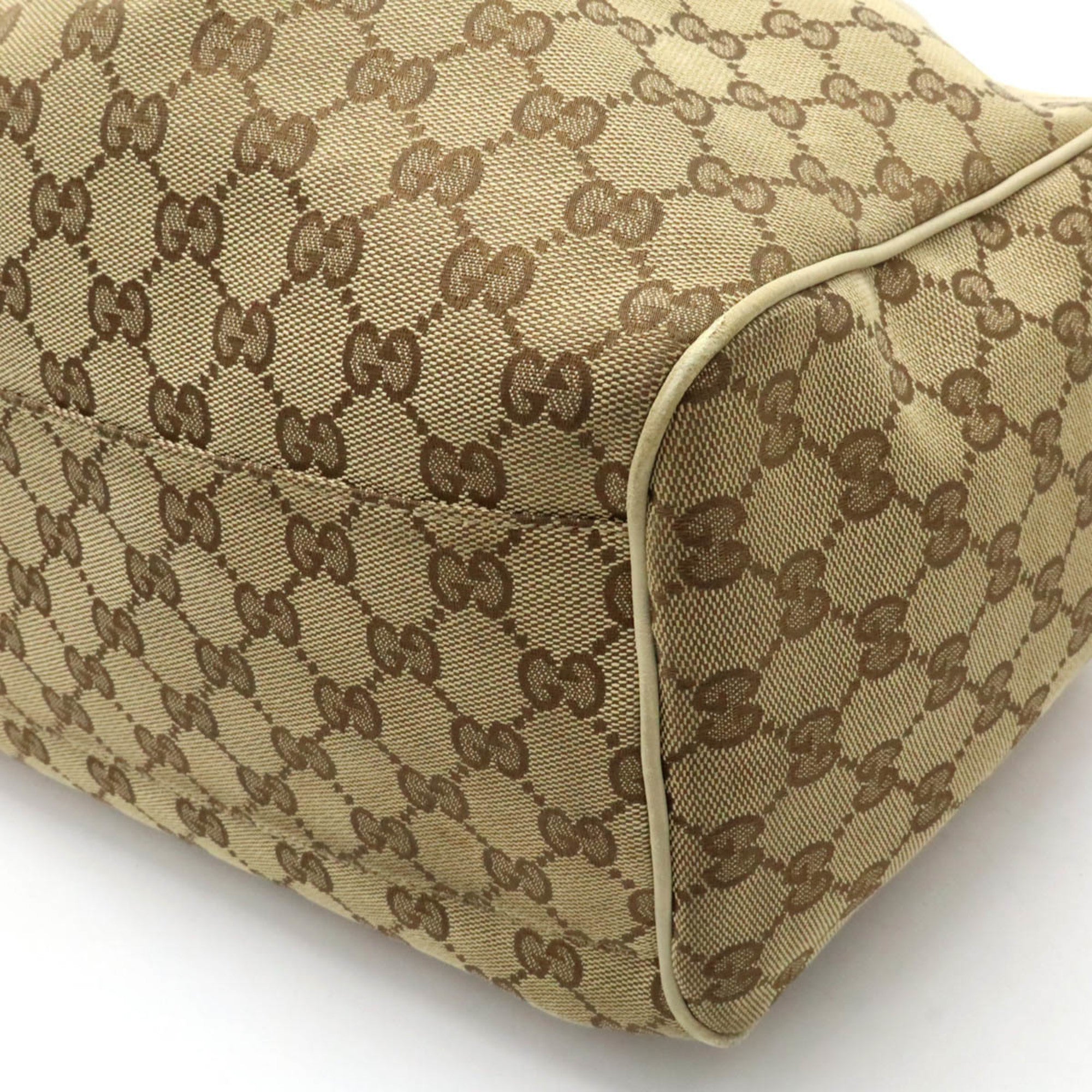 Gucci Beige Ivory Khaki Gg Canvas Leather Shoulder Bag Tote Bag (Pre-Owned)