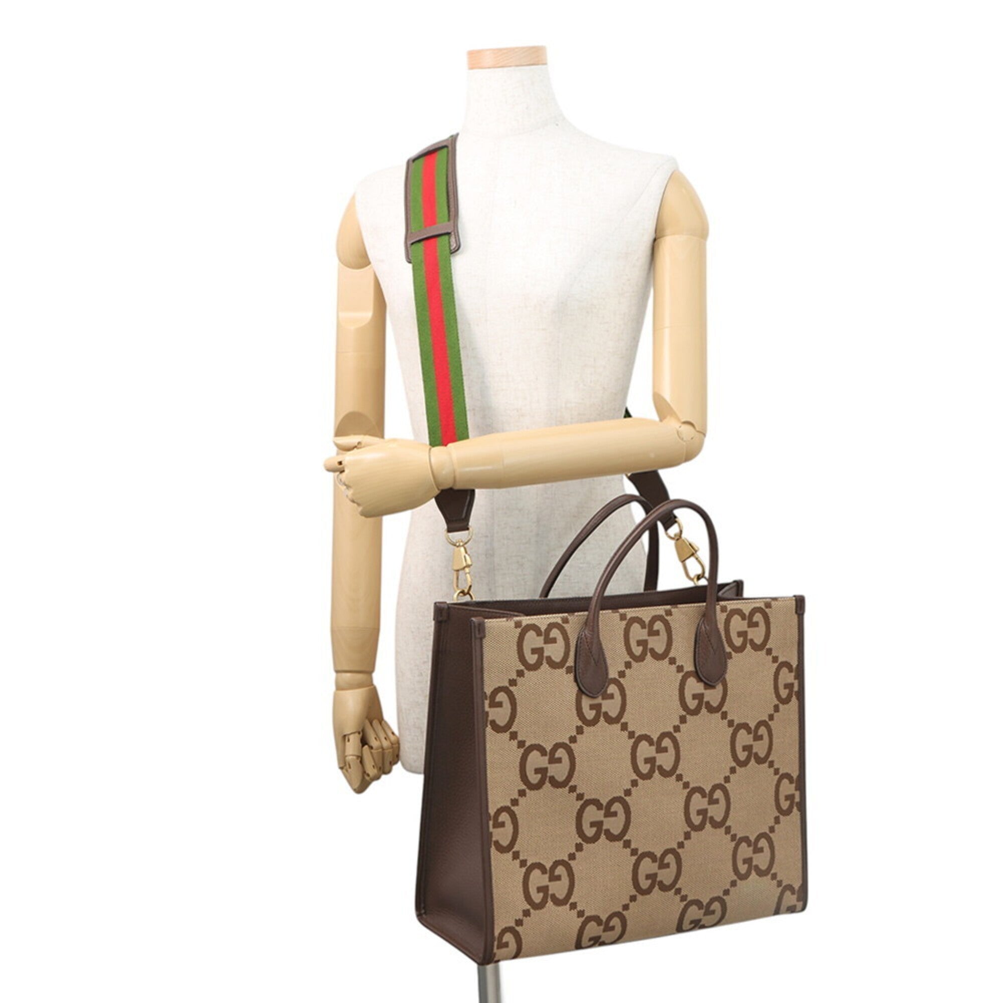 Gucci Beige Brown Canvas Leather Shoulder Bag Tote Bag (Pre-Owned)