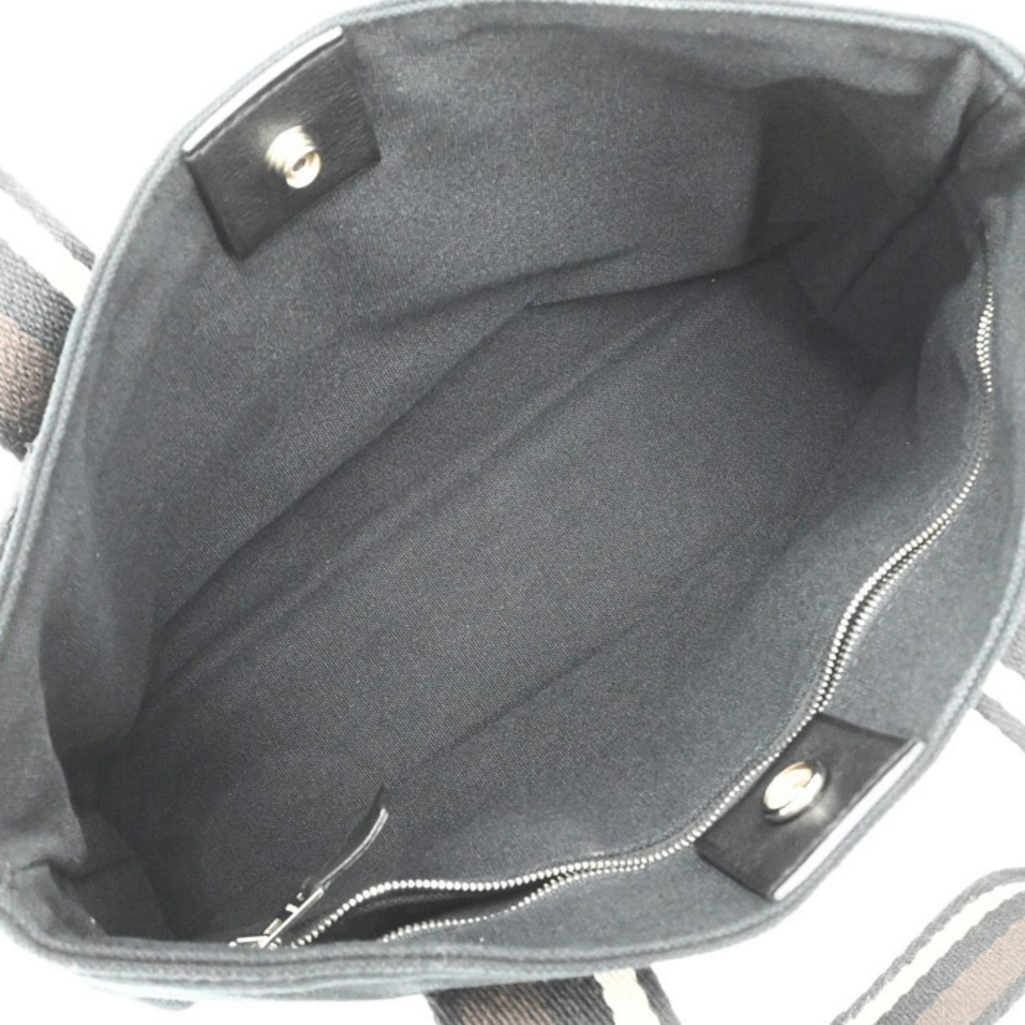 Hermes Black Brown Canvas Handbag (Pre-Owned)