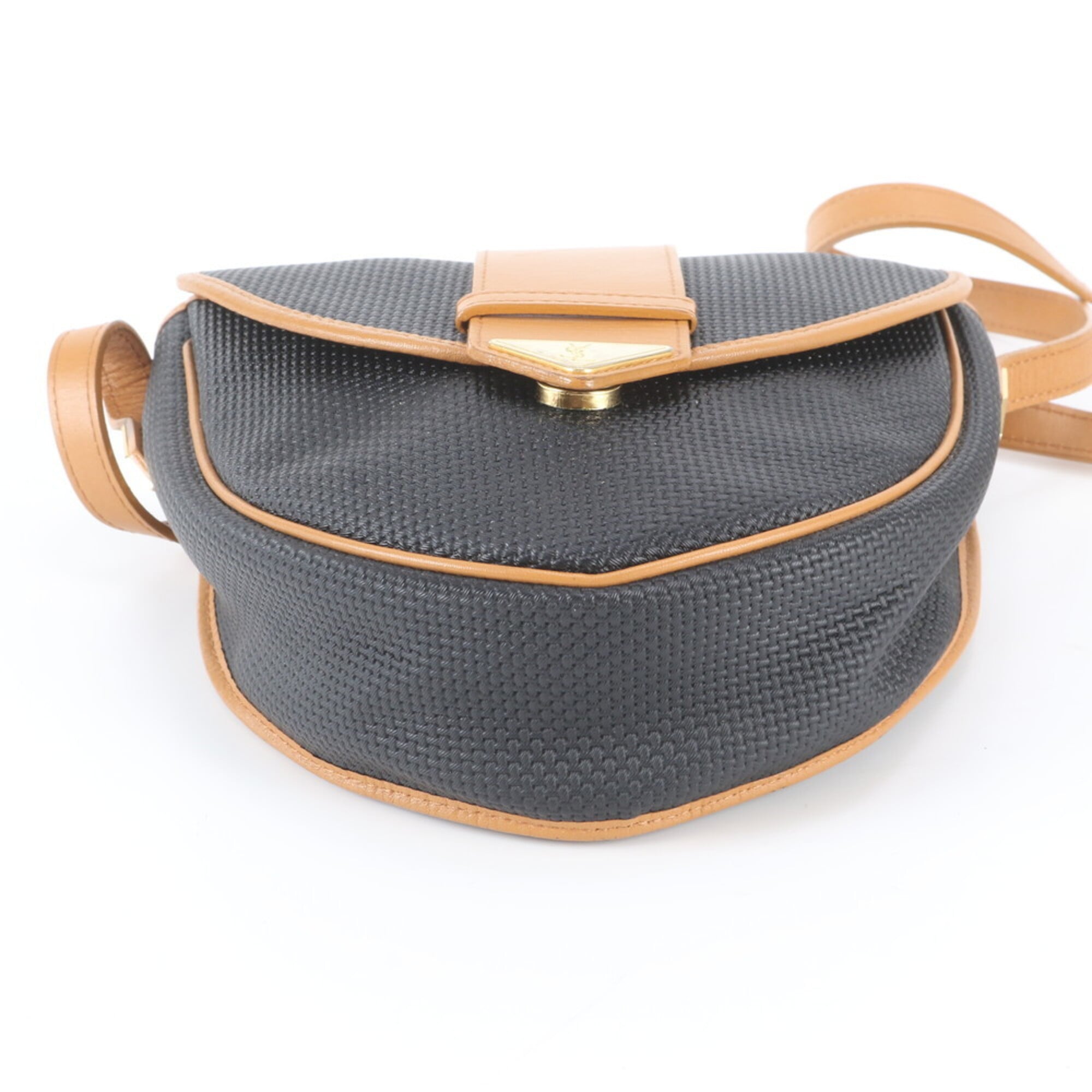 Yves Saint Laurent Beige Black Leather Nylon Crossbody Bag Shoulder Bag (Pre-Owned)