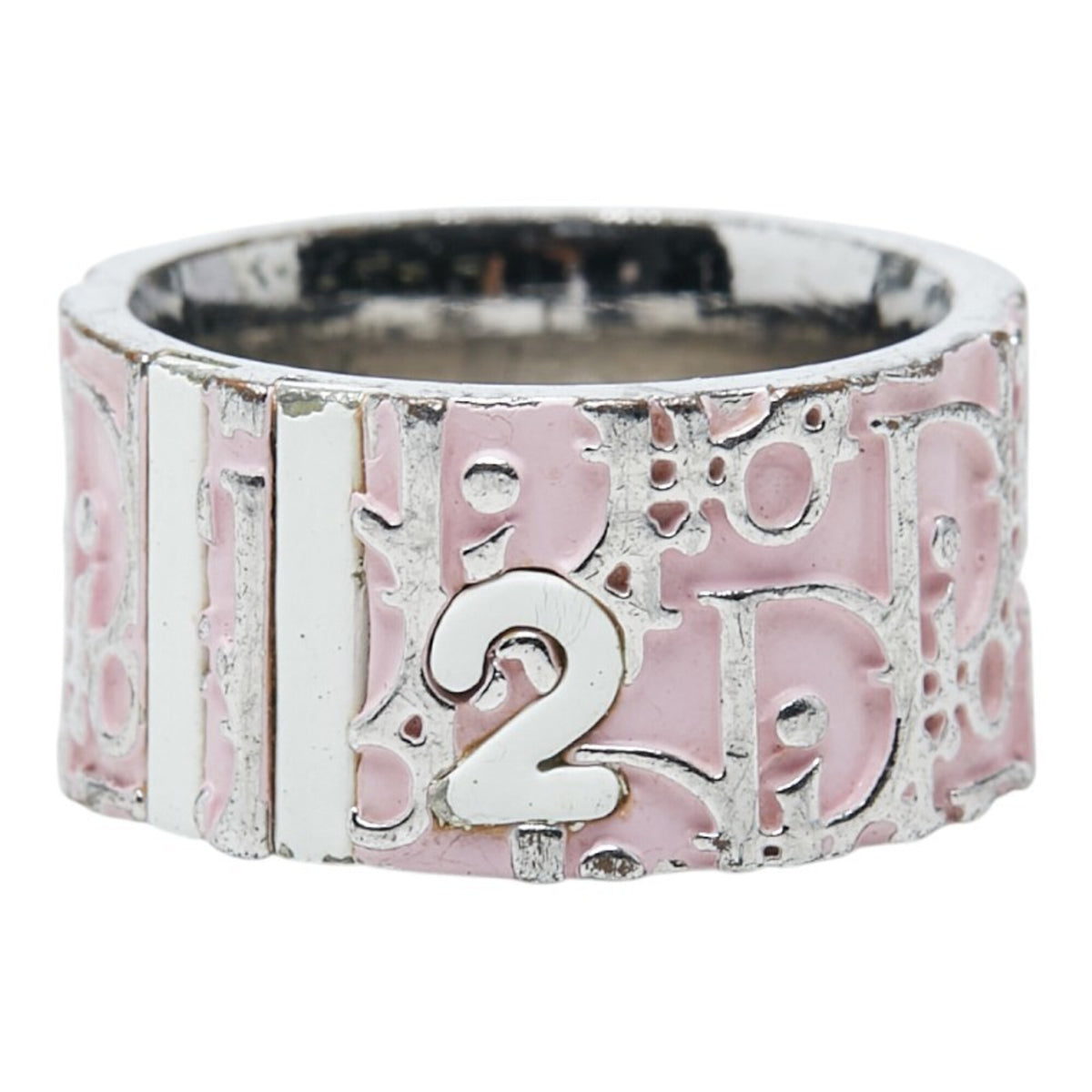 Christian Dior Silver Pink Metal Band Ring (Pre-Owned)