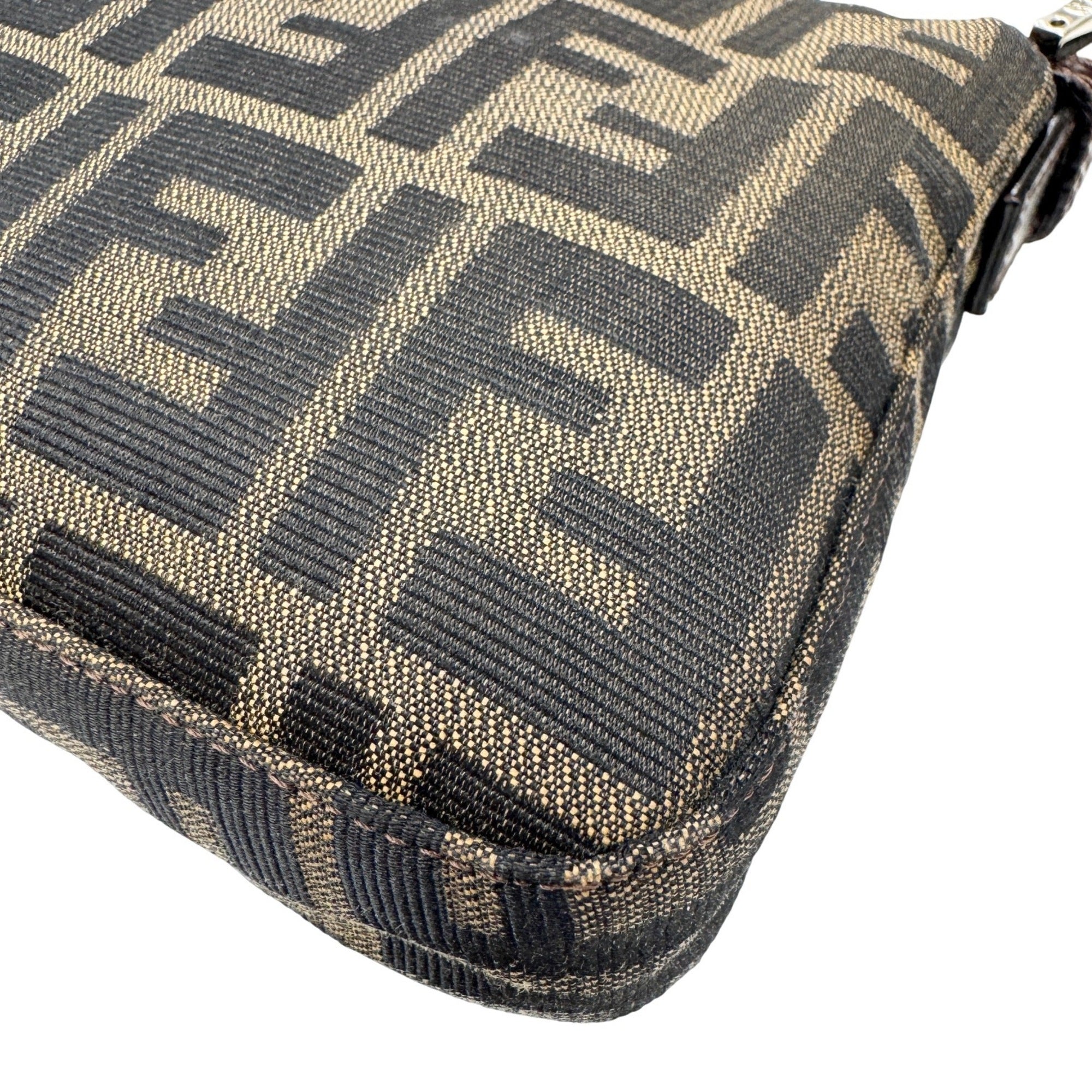 Fendi Zucca Brown Canvas Leather Handbag Pouch (Pre-Owned)
