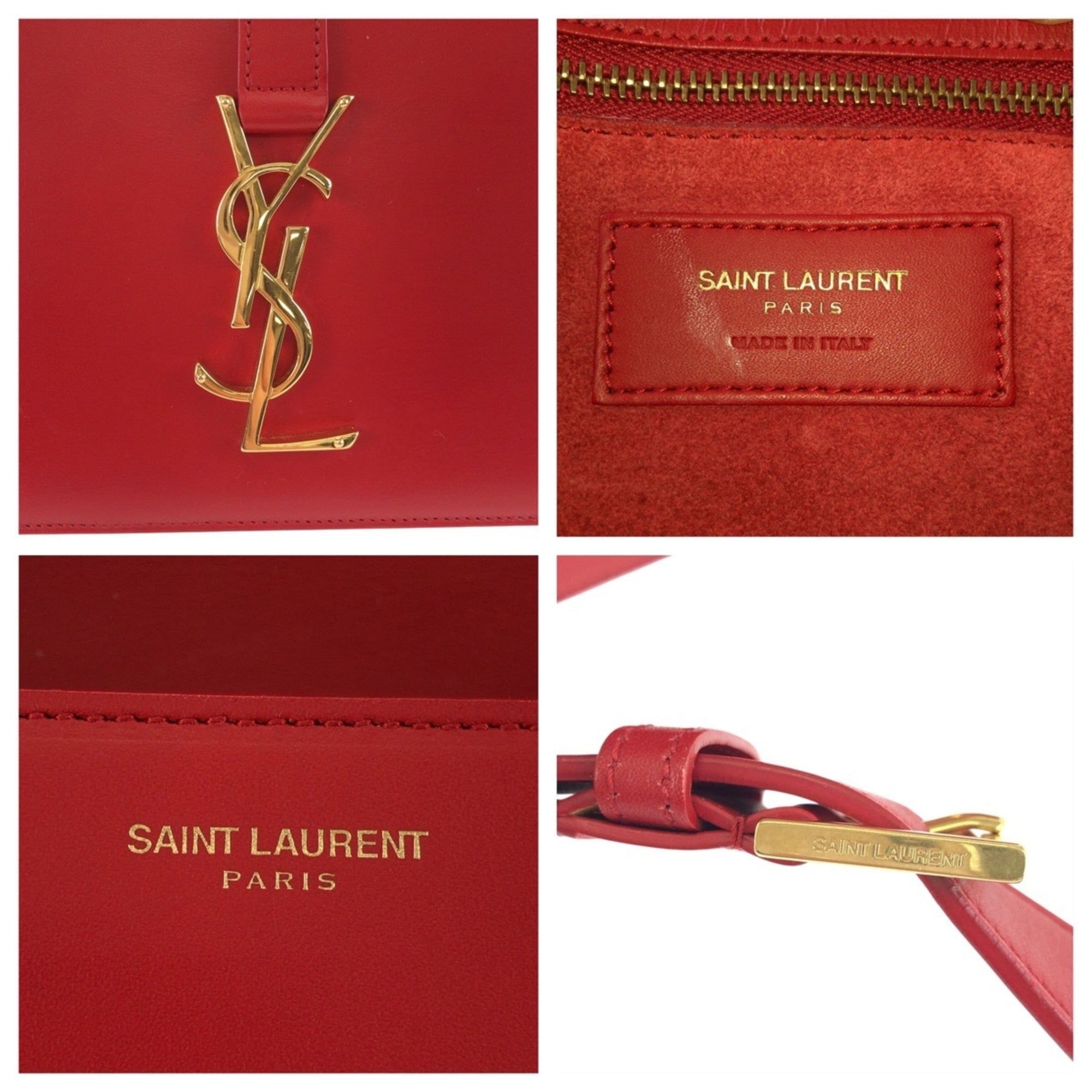 Saint Laurent Red Color Leather Pochette Shoulder Bag (Pre-Owned)
