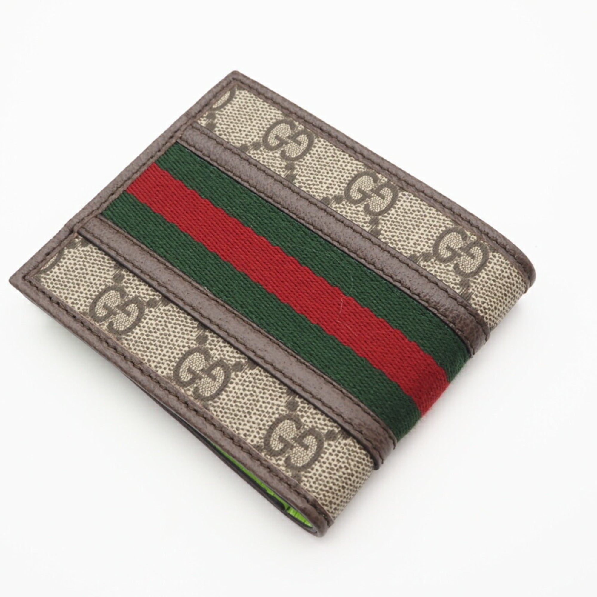 Gucci Beige Brown Green Red Color Coated Canvas Wallet (Bi-Fold) (Pre-Owned)