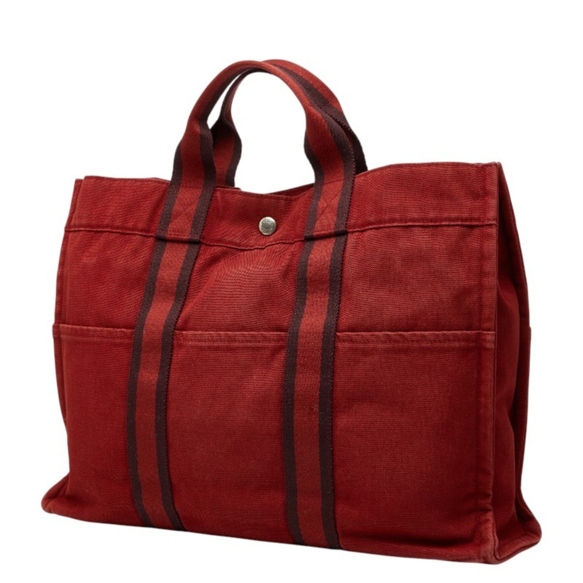 Hermes Red Color Canvas Handbag Tote Bag (Pre-Owned)