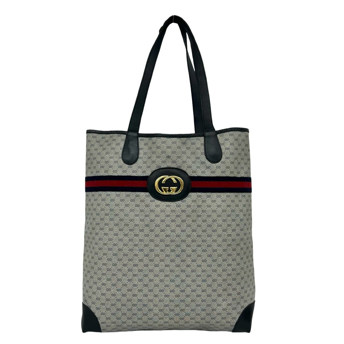 Gucci Navy Red Color Leather Pvc Shoulder Bag Tote Bag (Pre-Owned)