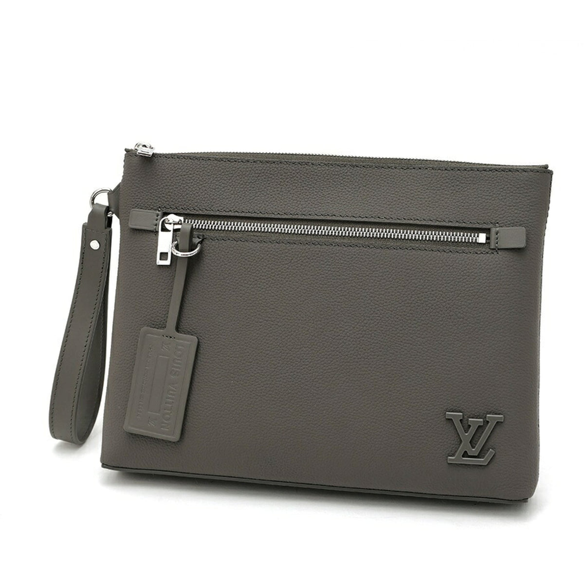 Louis Vuitton Khaki Leather Clutch Bag Pouch (Pre-Owned)