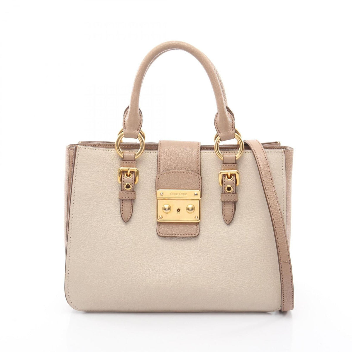 Miu Miu Beige Brown Leather Handbag Tote Bag (Pre-Owned)