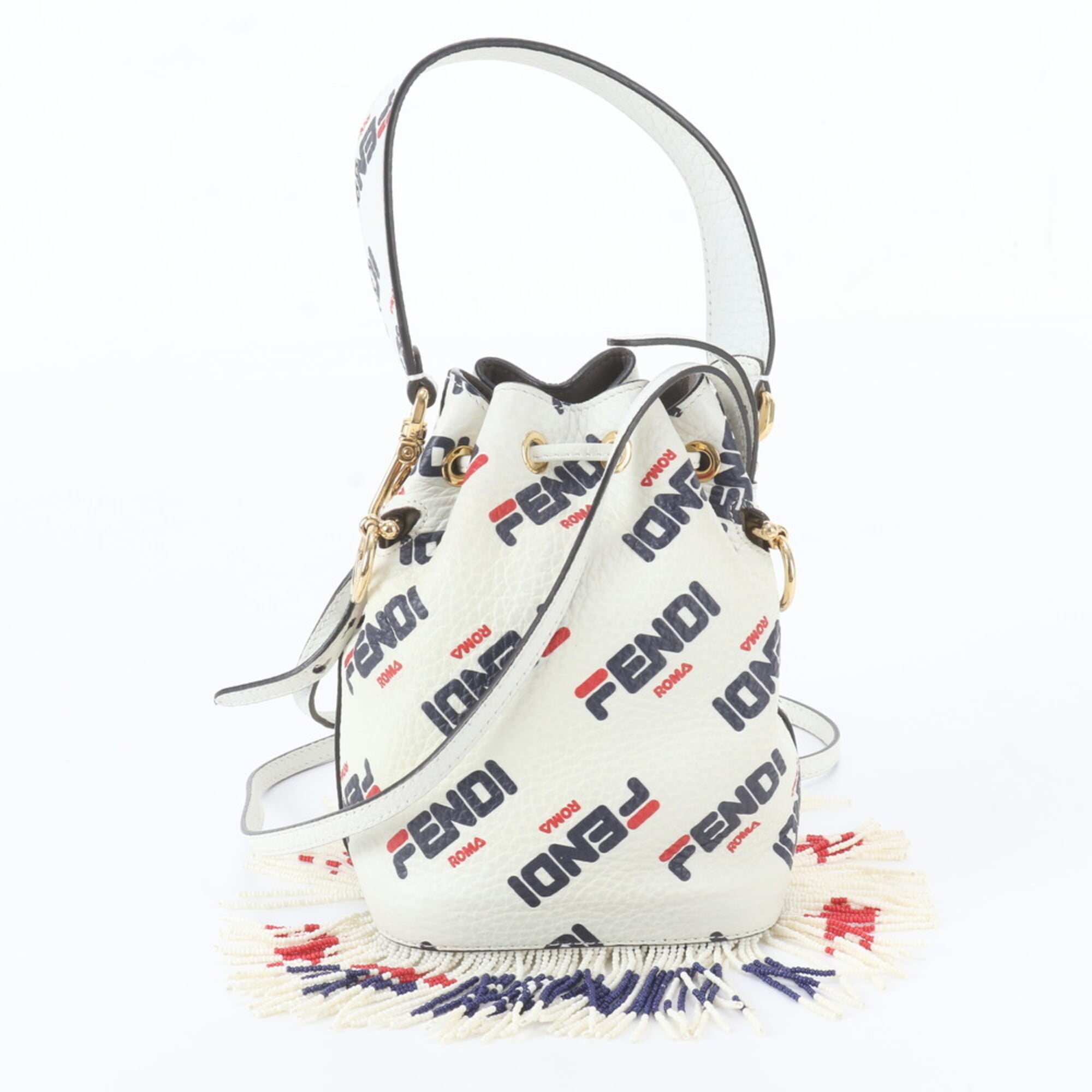 Fendi Navy Red Color White Leather Handbag Shoulder Bag (Pre-Owned)