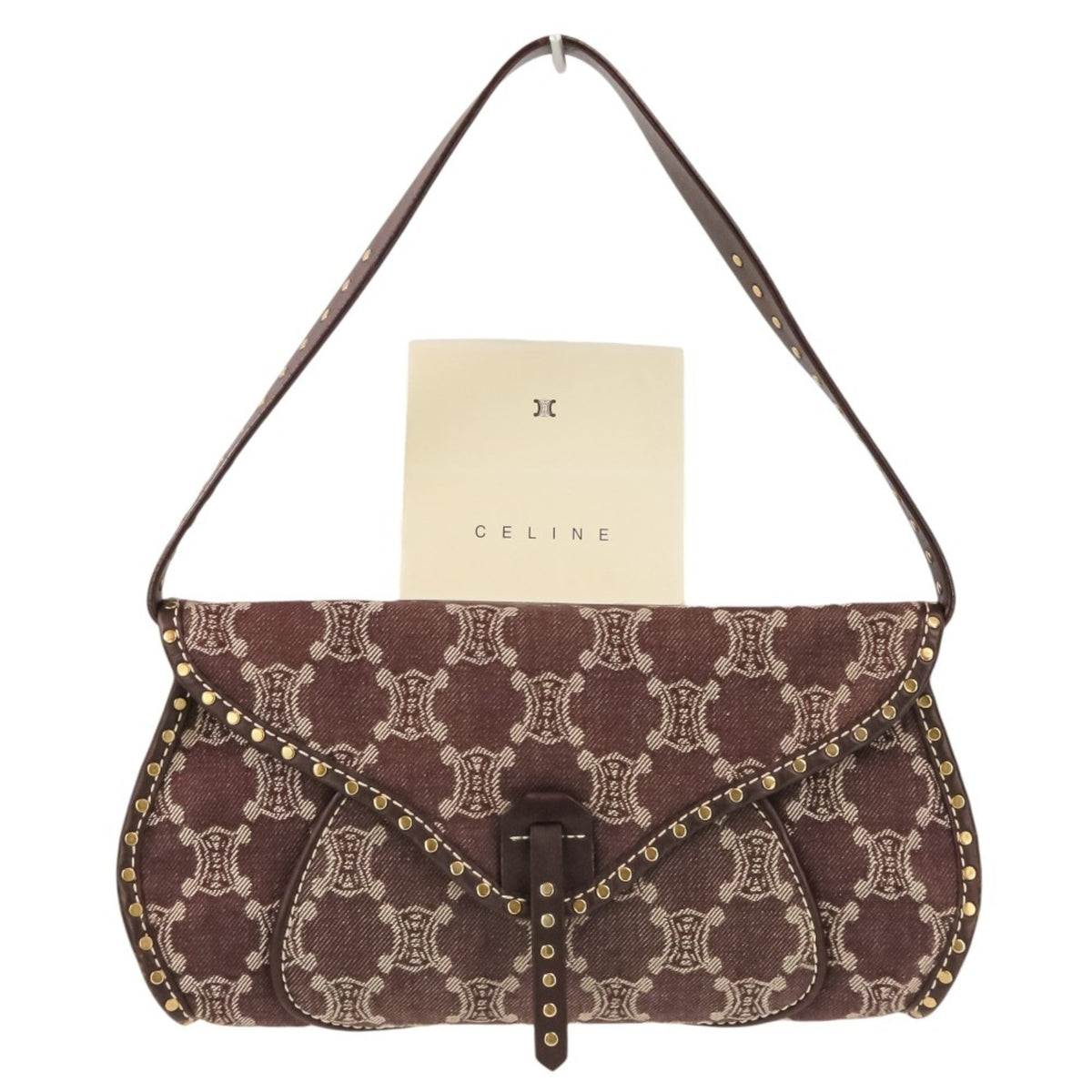 Celine Bordeaux Brown Canvas Leather Handbag Shoulder Bag (Pre-Owned)