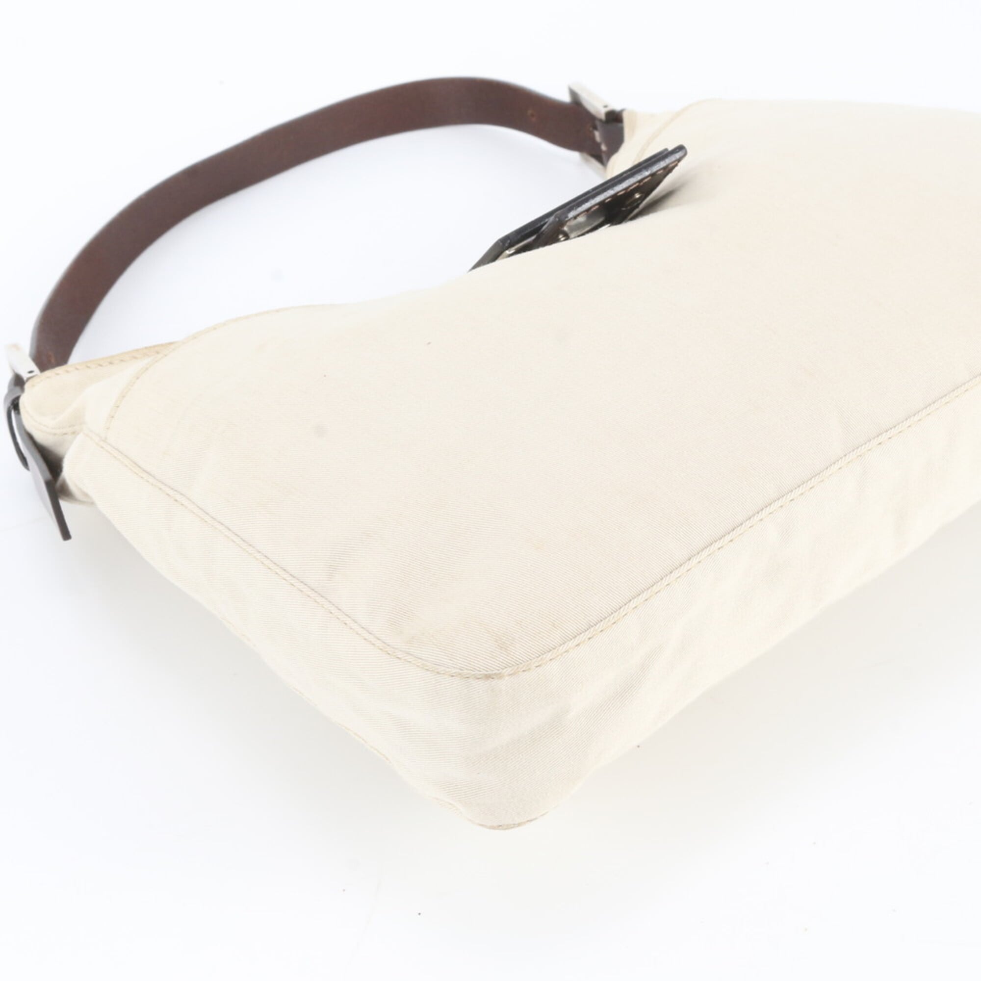 Fendi Beige Brown Leather Canvas Shoulder Bag (Pre-Owned)