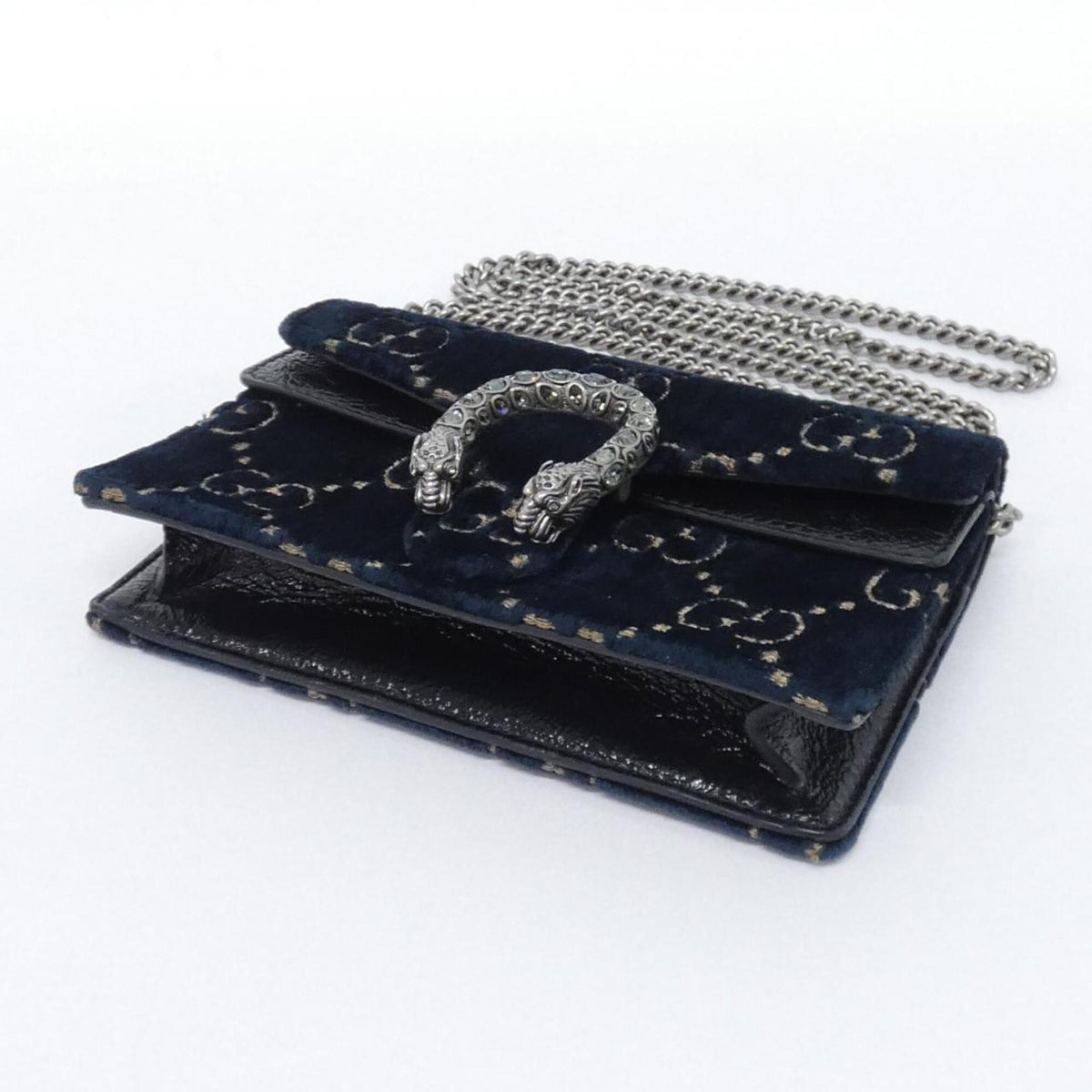 Gucci Black Blue Velvet Leather Shoulder Bag (Pre-Owned)