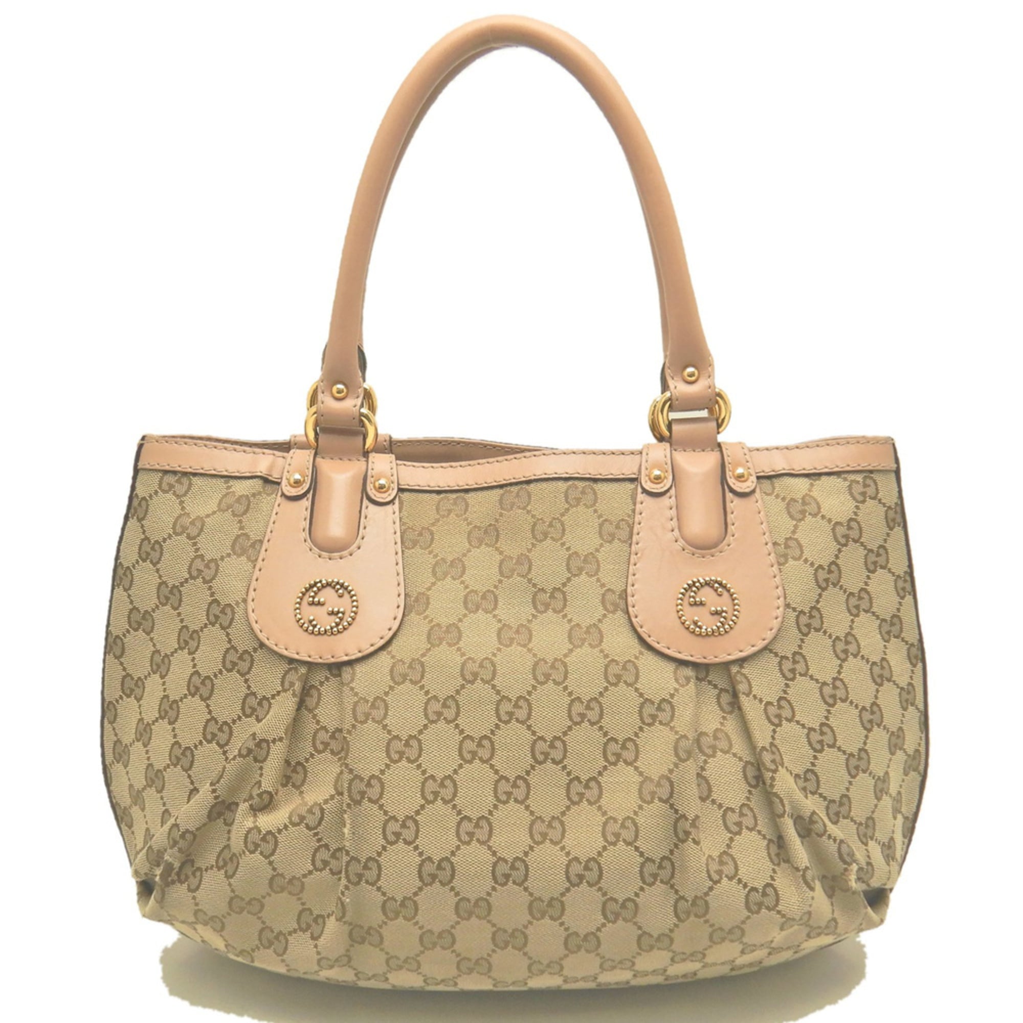 Gucci Beige Yellow Gg Canvas Leather Tote Bag (Pre-Owned)