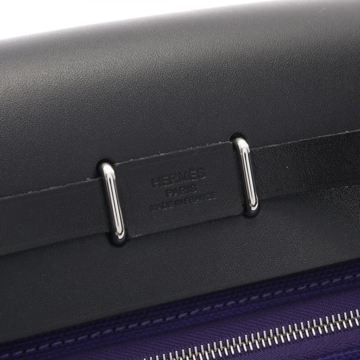 Hermes Black Purple Canvas Leather Handbag Shoulder Bag (Pre-Owned)