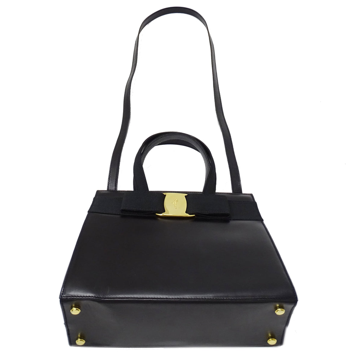 Salvatore Ferragamo Black Leather Handbag Shoulder Bag (Pre-Owned)